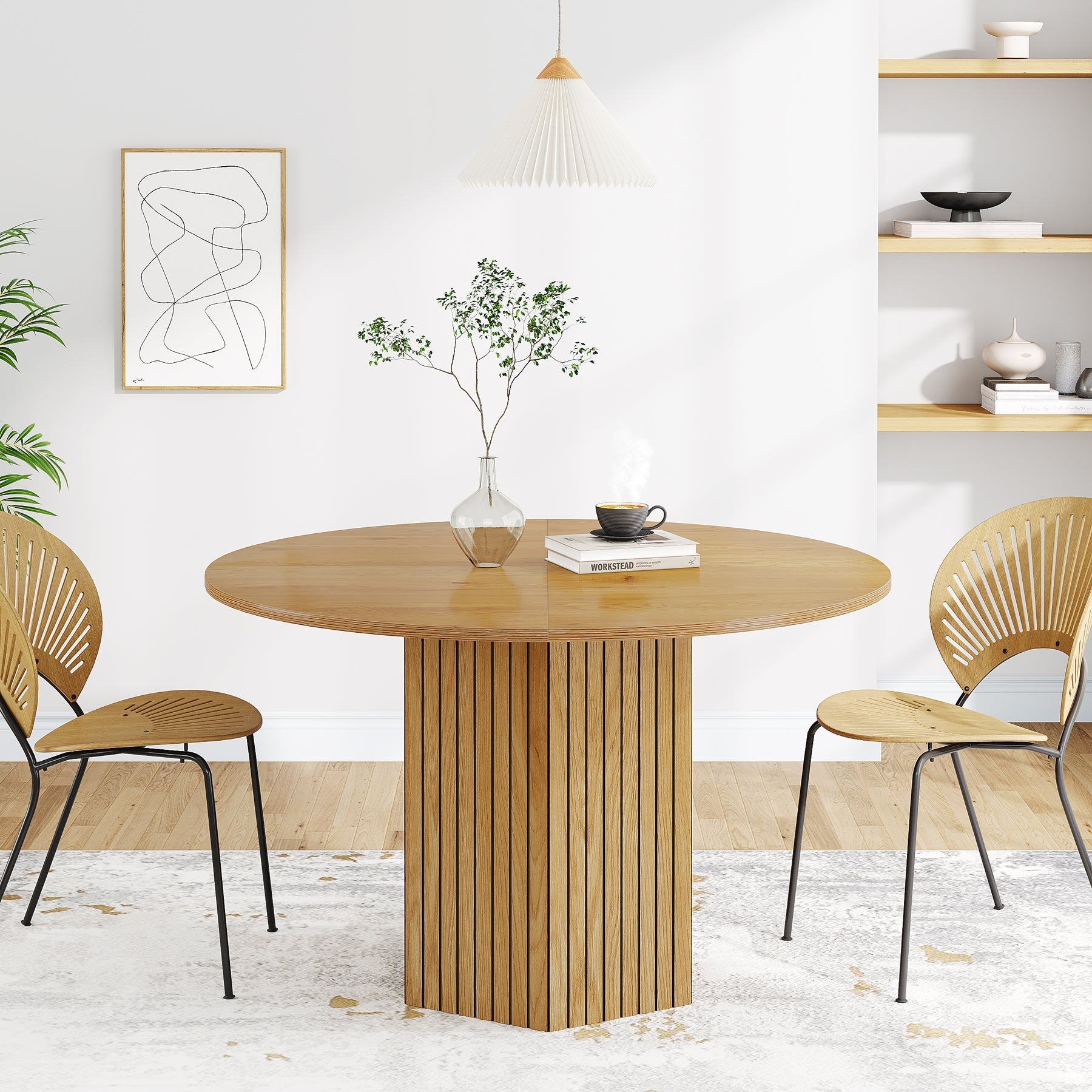 120 cm Round Dining Table, Wood Kitchen Table