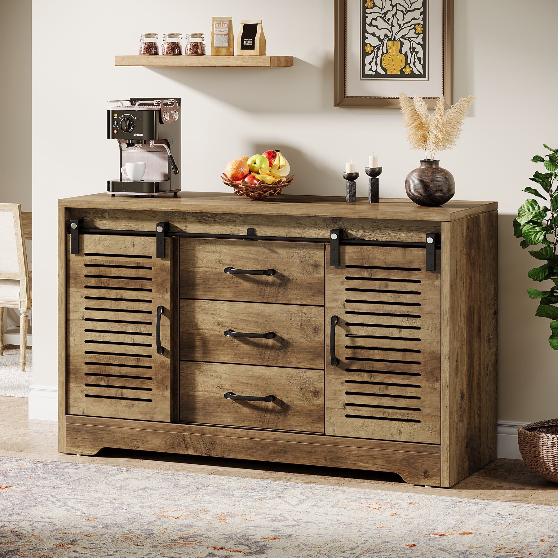 119 cm Sideboard Buffet, Farmhouse Buffet Cabinet with Sliding Doors & Adjustable Shelves