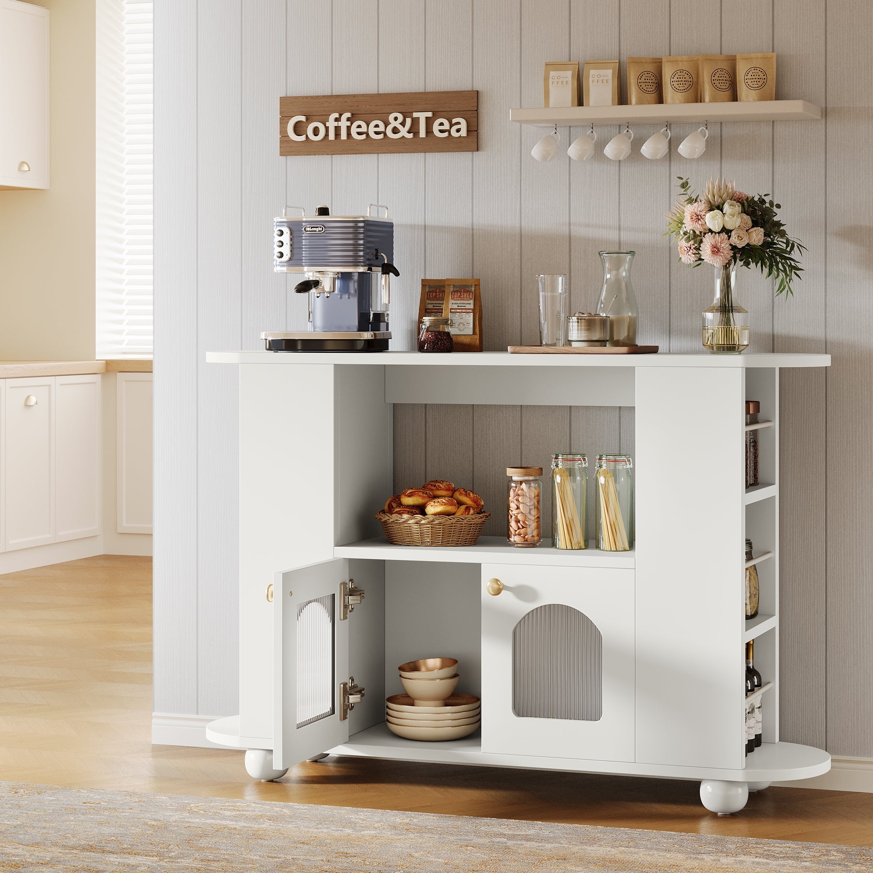 119 cm Sideboard Buffet, Kitchen Coffee Bar Storage Cabinet