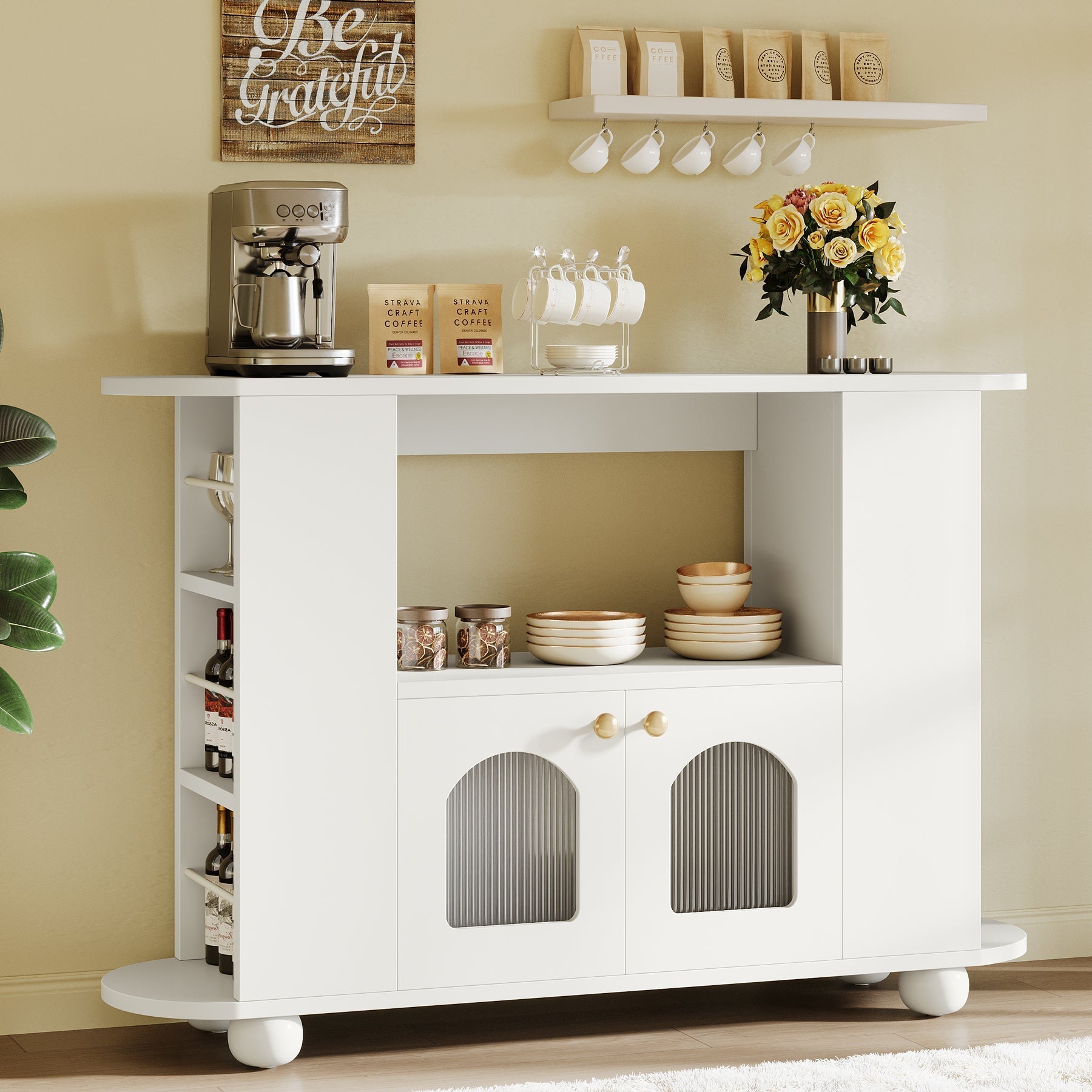 119 cm Sideboard Buffet, Kitchen Coffee Bar Storage Cabinet