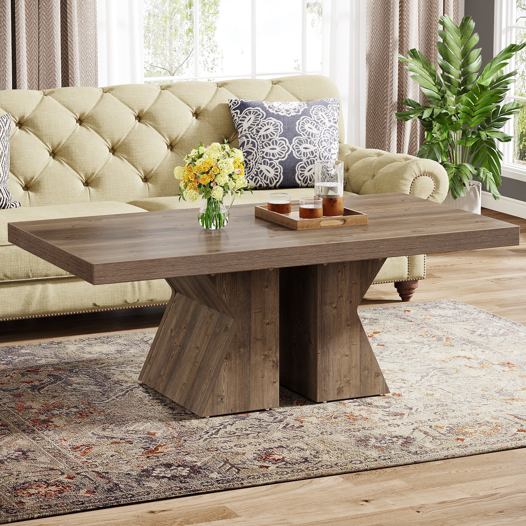 120 cm Wood Coffee Table, Rectangular Center Table Snack Table