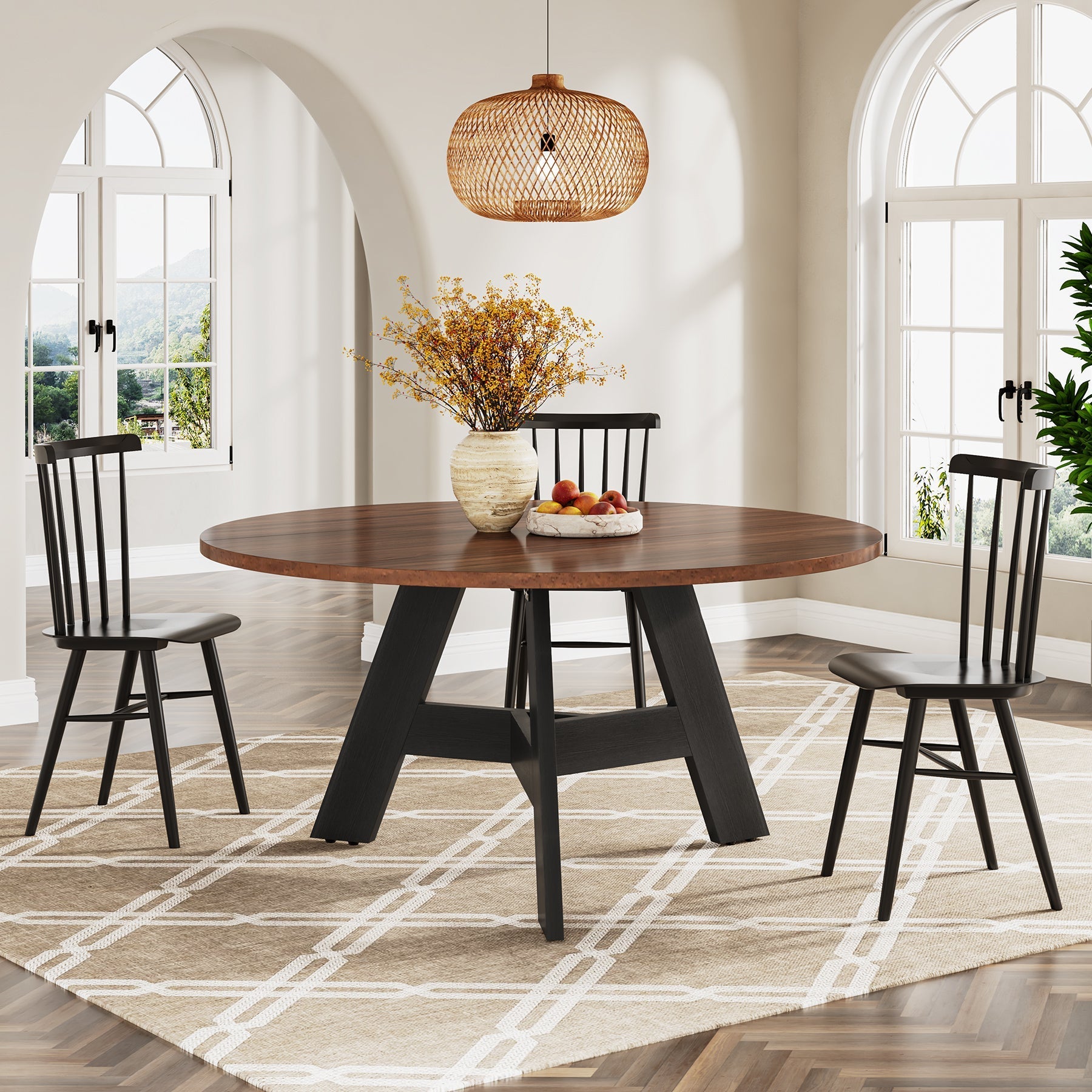 120 cm Wood Dining Table, Round Kitchen Table for 4 People