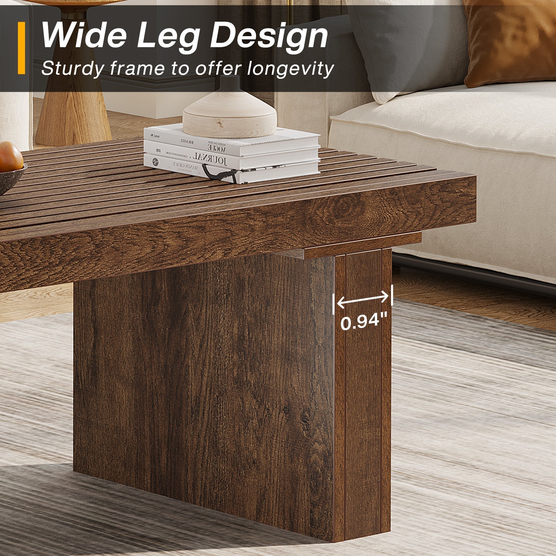 120 cm Coffee Table, Wood Rectangle Center Table