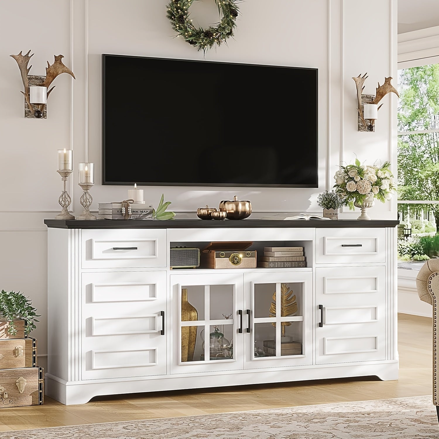 TV Stand for 75 Inch TV,168cm Living Room TV Console TV Stands with Storage Cabinets and Sliding Drawers