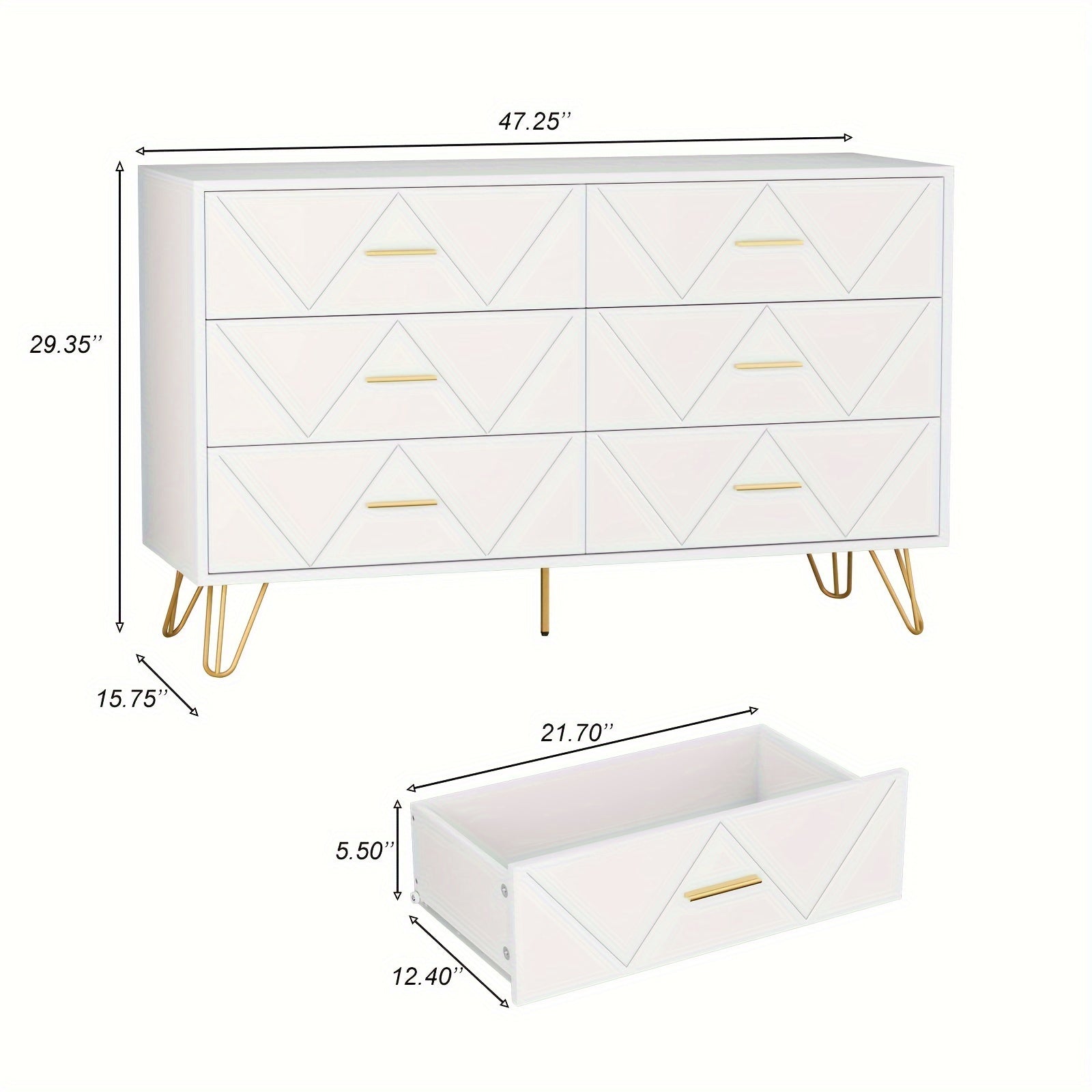 Dresser for Bedroom, Modern Dresser for Bedroom, 6 Drawer Double Dresser with Wide Drawers and Metal Handles, Wood Dressers & Chest of Drawers for Hallway, Entryway.