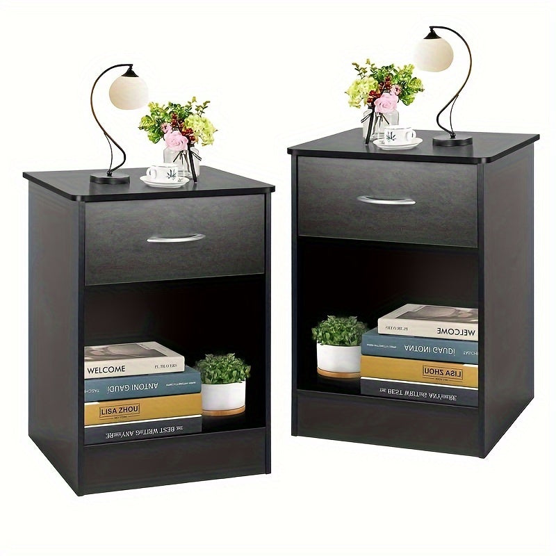 Black Nightstand With Drawer, Bedside Table Side Table For Small Place, Bed Table End Tables For Living Room Bedroom