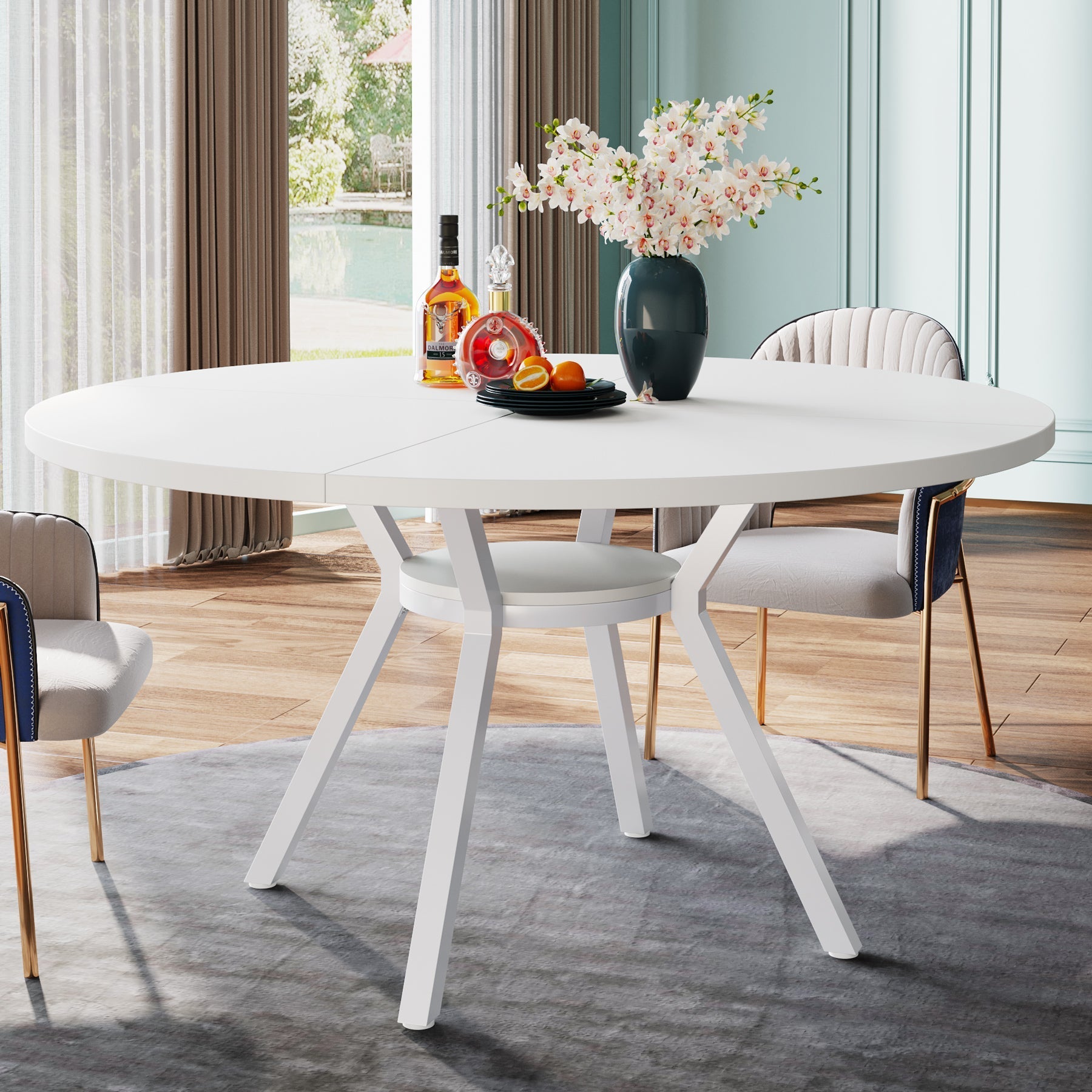 120 cm Dining Table, Modern Round Kitchen Table for 4