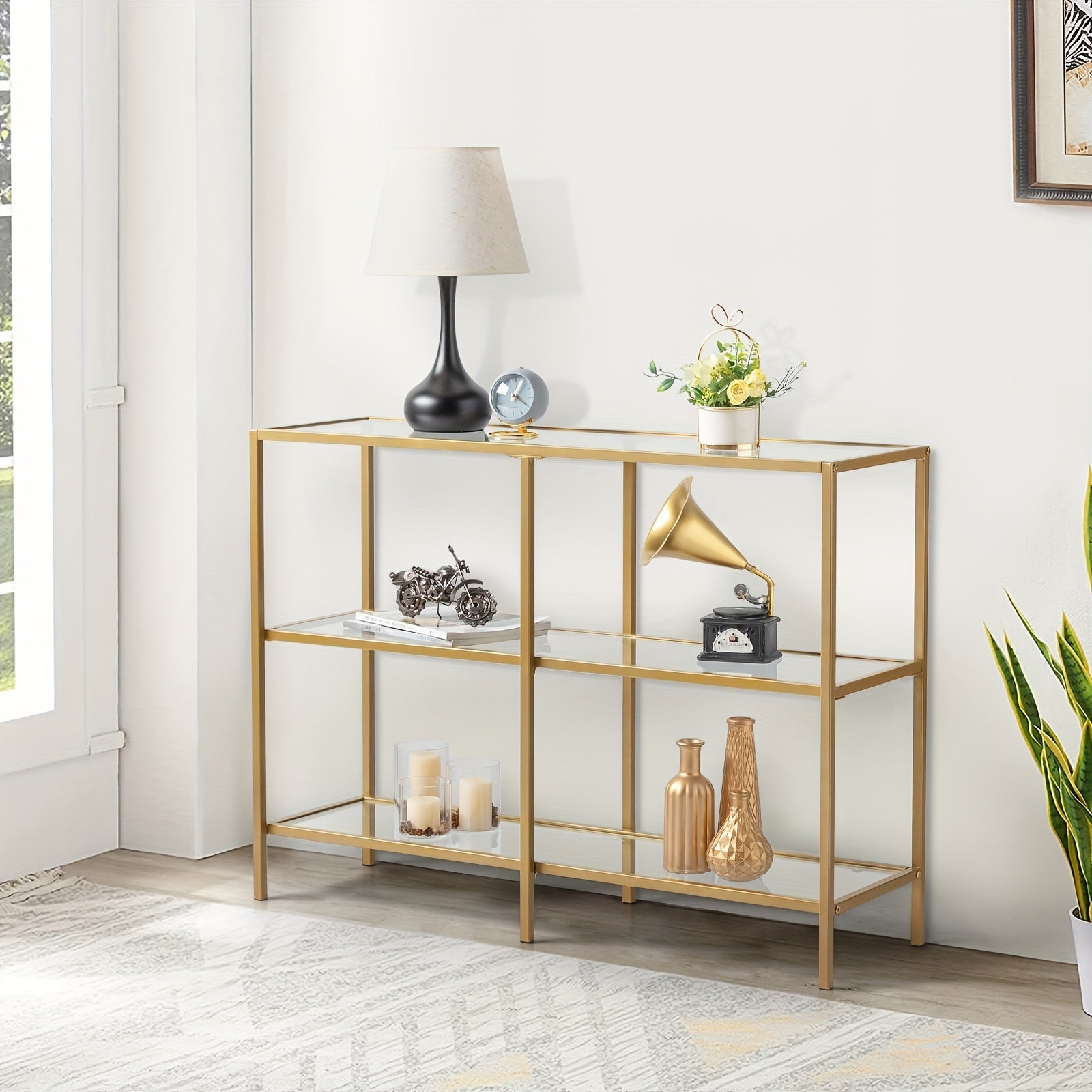 100 cm Console Table, Tempered Glass Sofa Table, Modern Entryway Table, Metal Frame, Easy to Assemble, for Living Room, Hallway