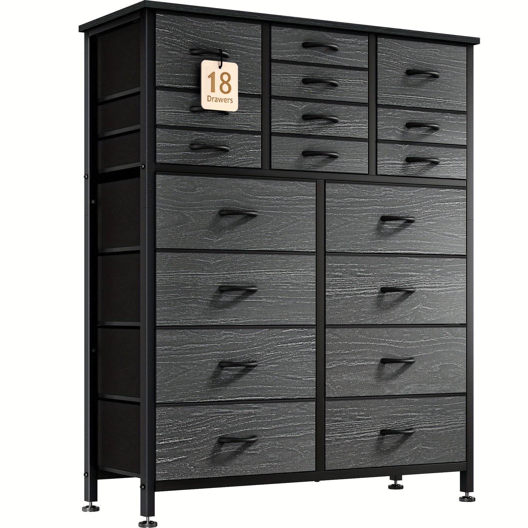 Dresser for Bedroom Tall Dresser Chests of Drawers with 18 Fabric Drawers Wood Top for Closets Living Room