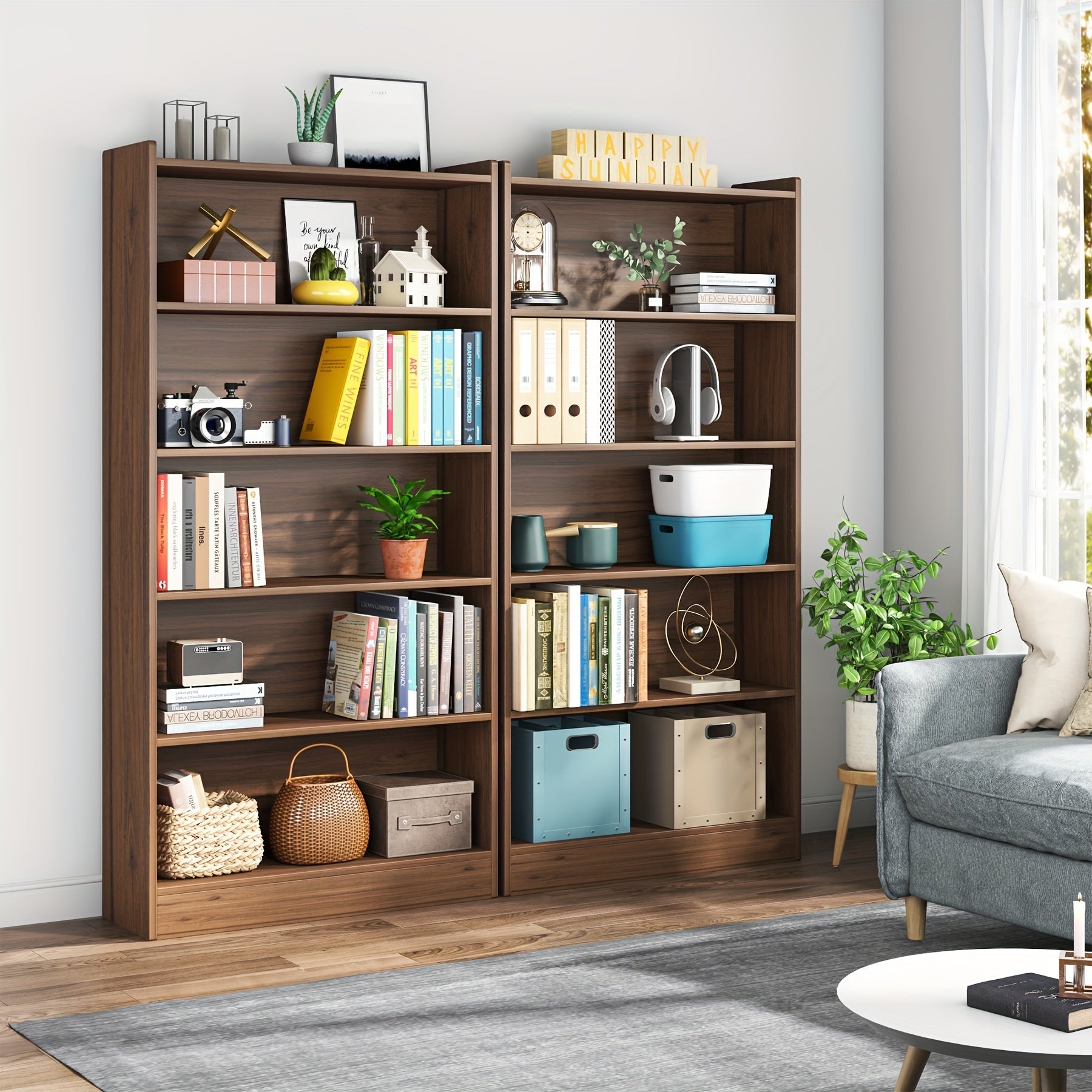 183cm Tall Bookcase, Modern 6-Tier Brown Library Bookshelf with Storage Shelves, Large Open Bookcases Wood Display Shelving Unit for Bedroom Living Room Office