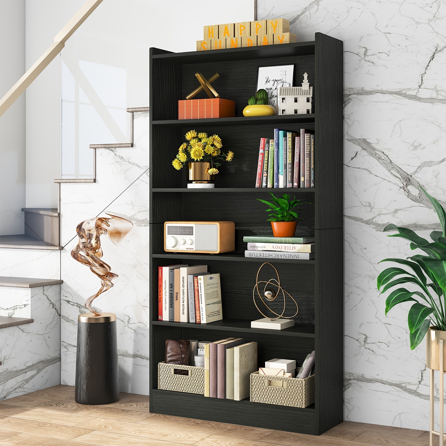 6-tier Bookcase. Standing At 181cm, This Piece Doubles As Bookshelves And Bookcases, Offering 5 Spacious Shelves For Your Library Collectio