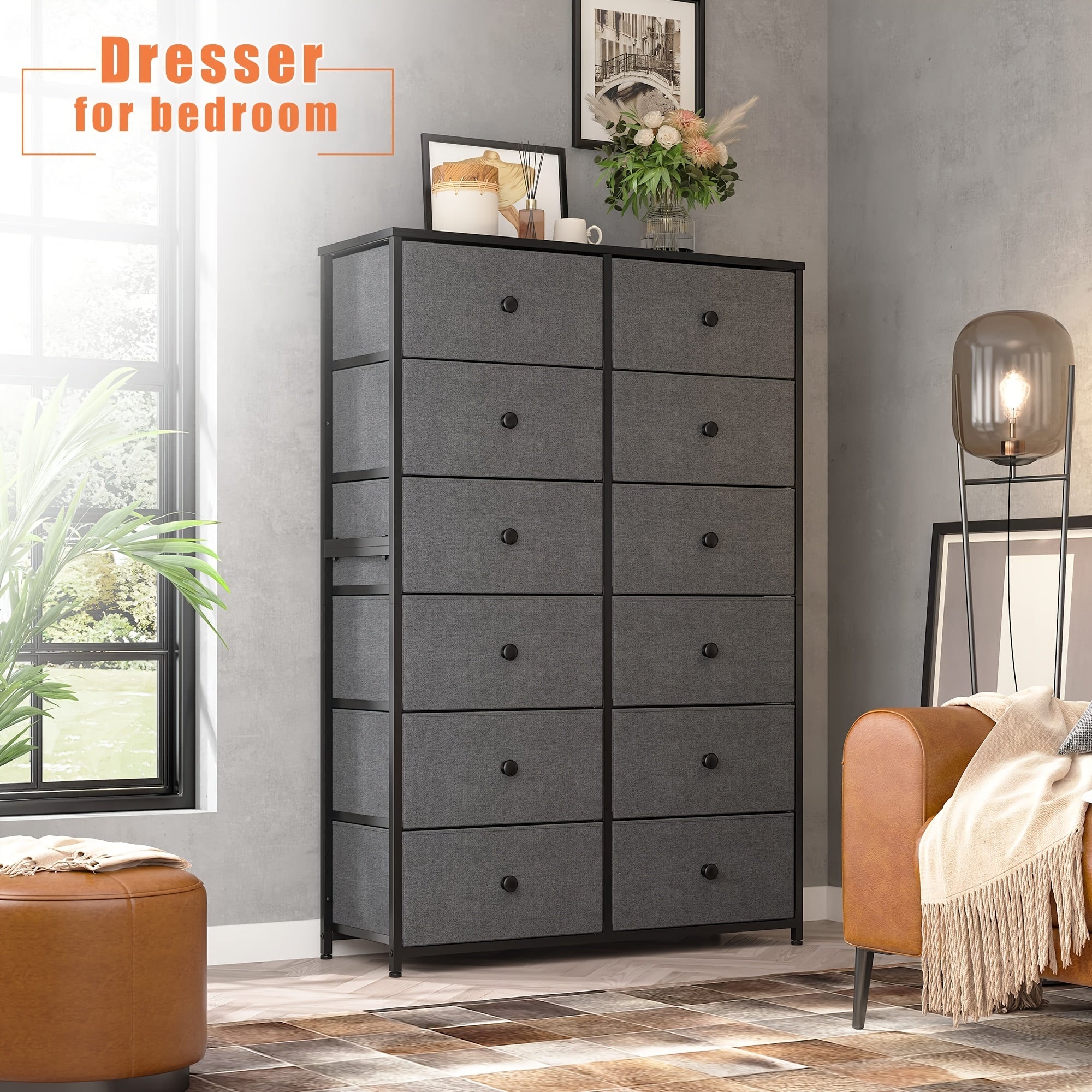 Tall Dresser For Bedroom, 12 Drawer Dresser For Bedroom, Fabric Dresser & Chest Of Drawers For Bedroom Dressers With 12 Large Drawers For Closet Living Room Entryway, 34.7"Dx11.8"Wx52.4"H