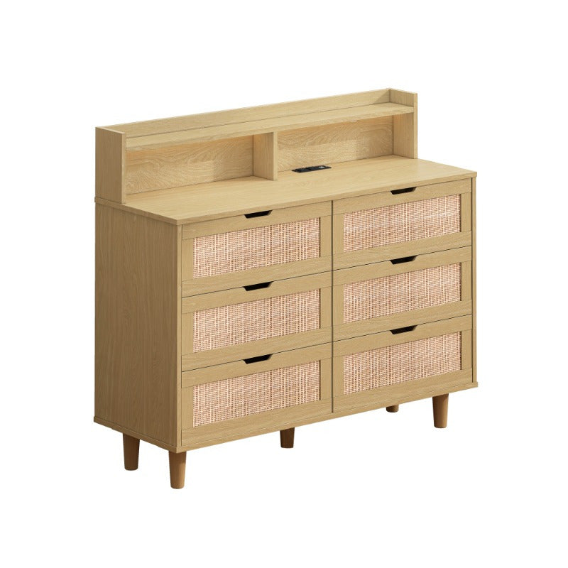 Chic Rattan Storage Cabinet with 6 Drawers - Metal Frame, Ideal for Bedroom & Living Room Organization