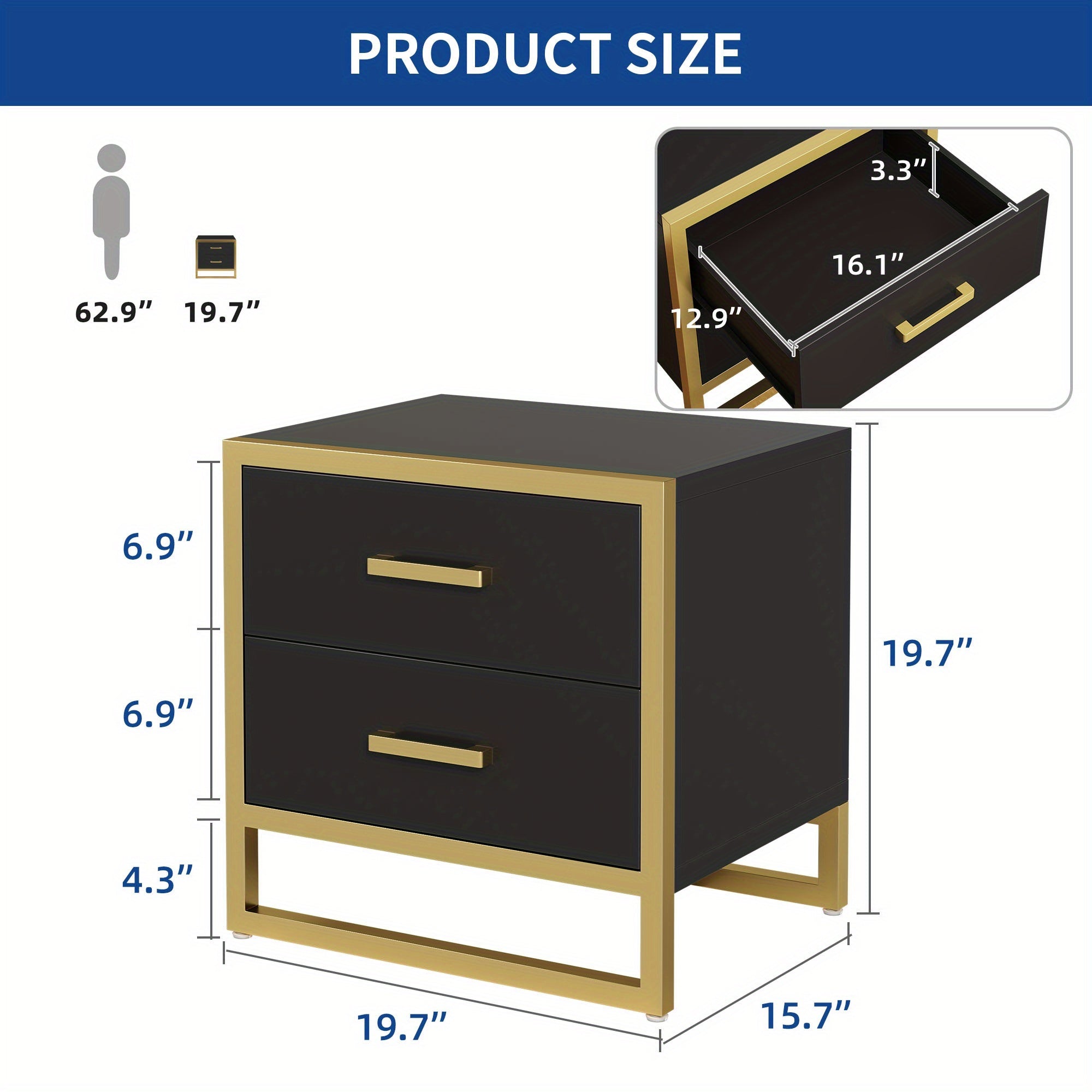 Contemporary Side Table with 2- Drawer Design, Ideal for Bedroom or Living Space, Thanksgiving Christmas Halloween Day Gift