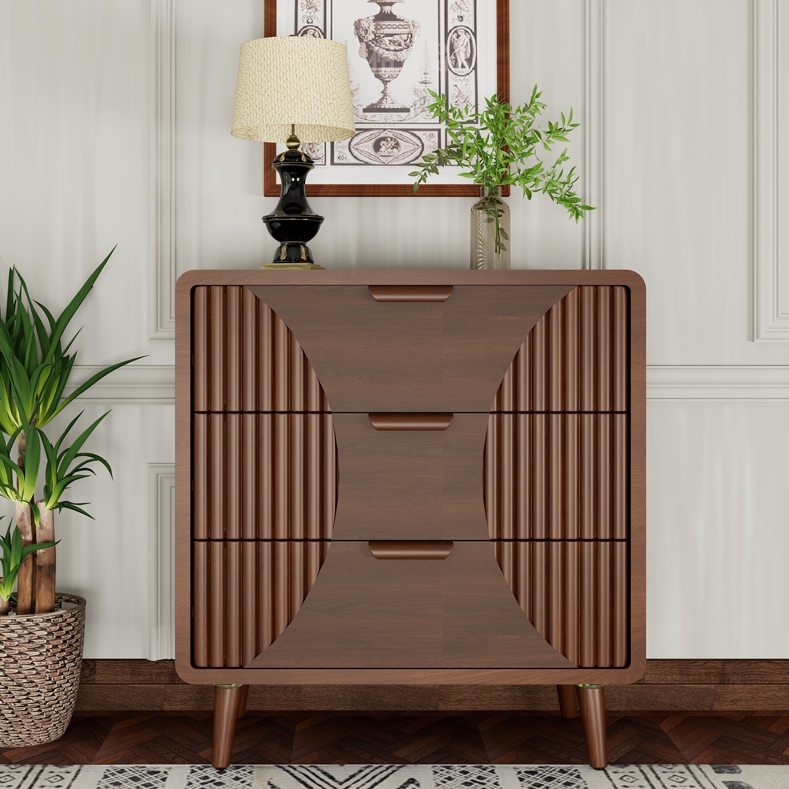 Mid-Century Nightstand, Modern MDF Bedside Table, Wood Accent End Table with One Storage Drawer for Bedroom Living Room, Brown