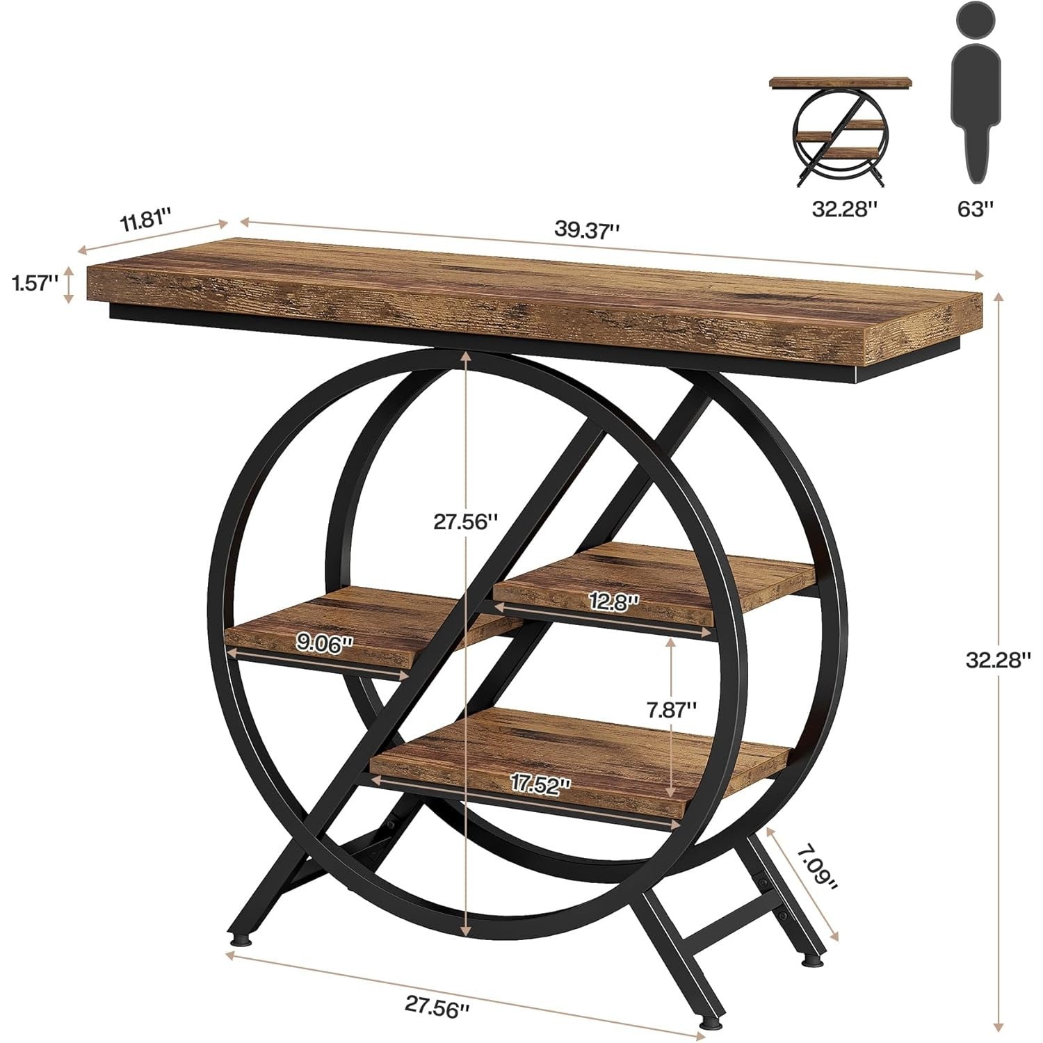 Console Table, 100 cm Entryway Table with Thickened Tabletop, 4-Tier Modern Narrow Hallway Sofa Table with Geometric Metal Frame for Living Room, Entryway, Deck Boxes