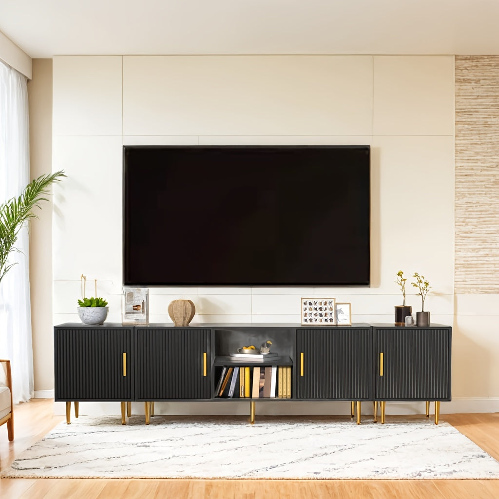 Luxury Fluted TV Stand with 2 Side Tables, Entertainment Center for TVs Up to 80", Modern Media Console with Cabinets, TV Console for Living Room Bedroom