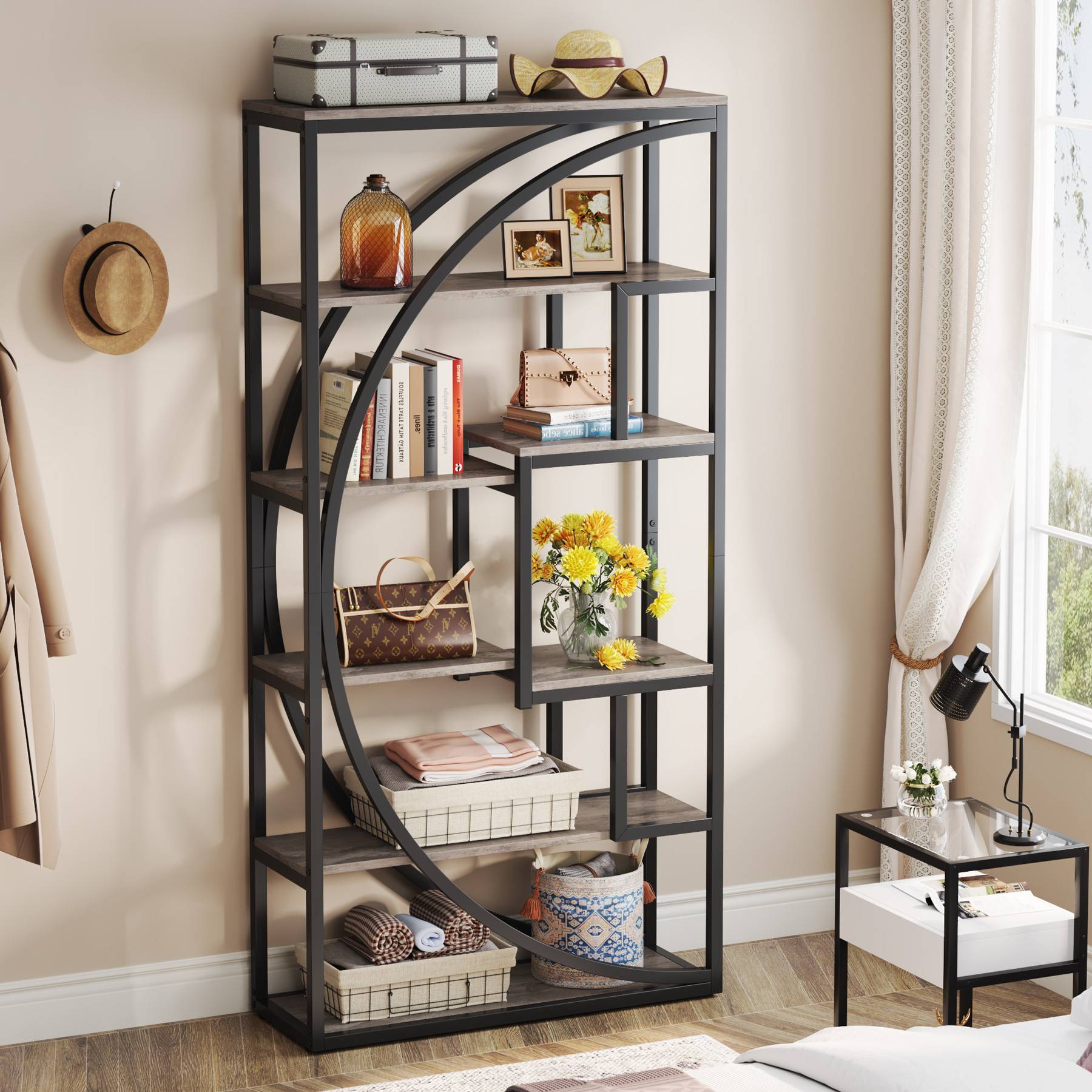 Industrial Bookshelf Bookcase with 20.32 cm Open Storage Shelves