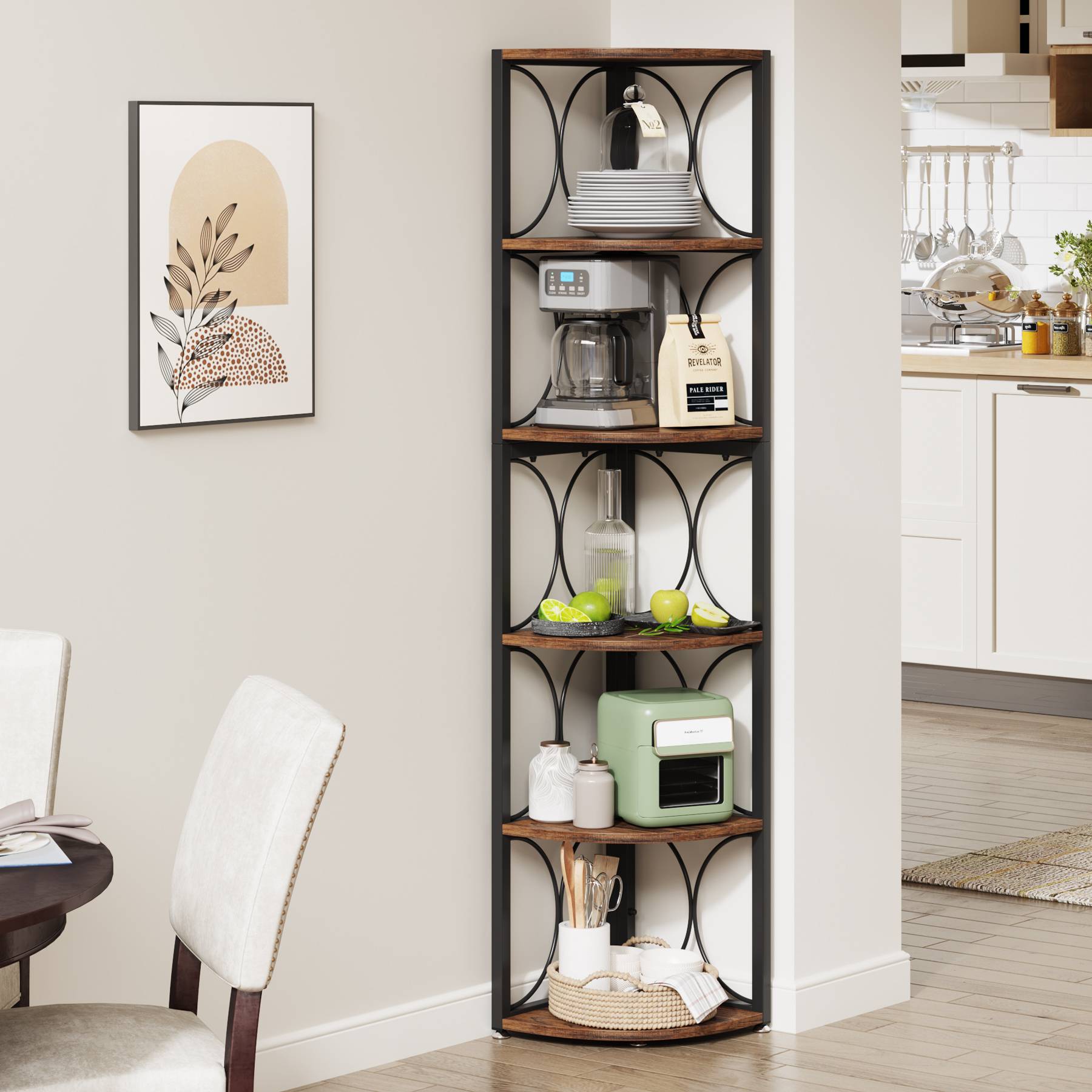 6-Tier Corner Shelf, 170 cm Corner Bookshelf Shelving Unit