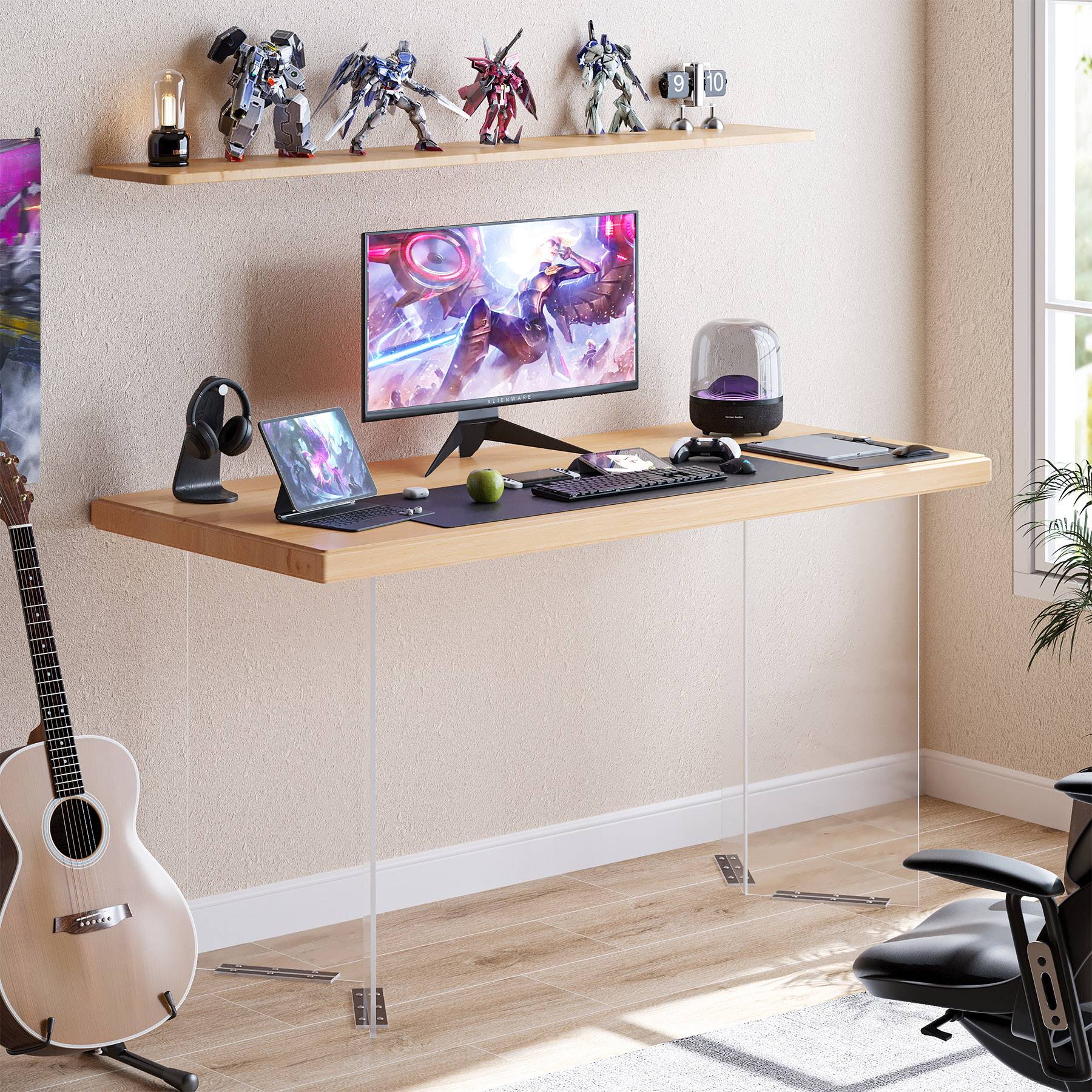 140 cm Computer Desk, Modern Study Writing Table with Acrylic Legs