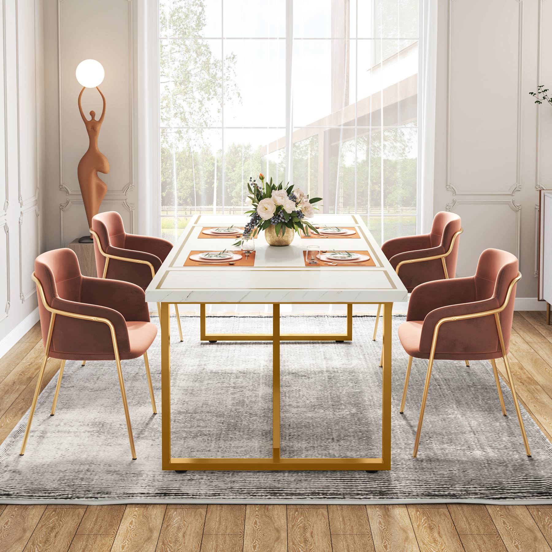 Modern Dining Table, 180 cm Rectangle Dinner Table for 6-8 People