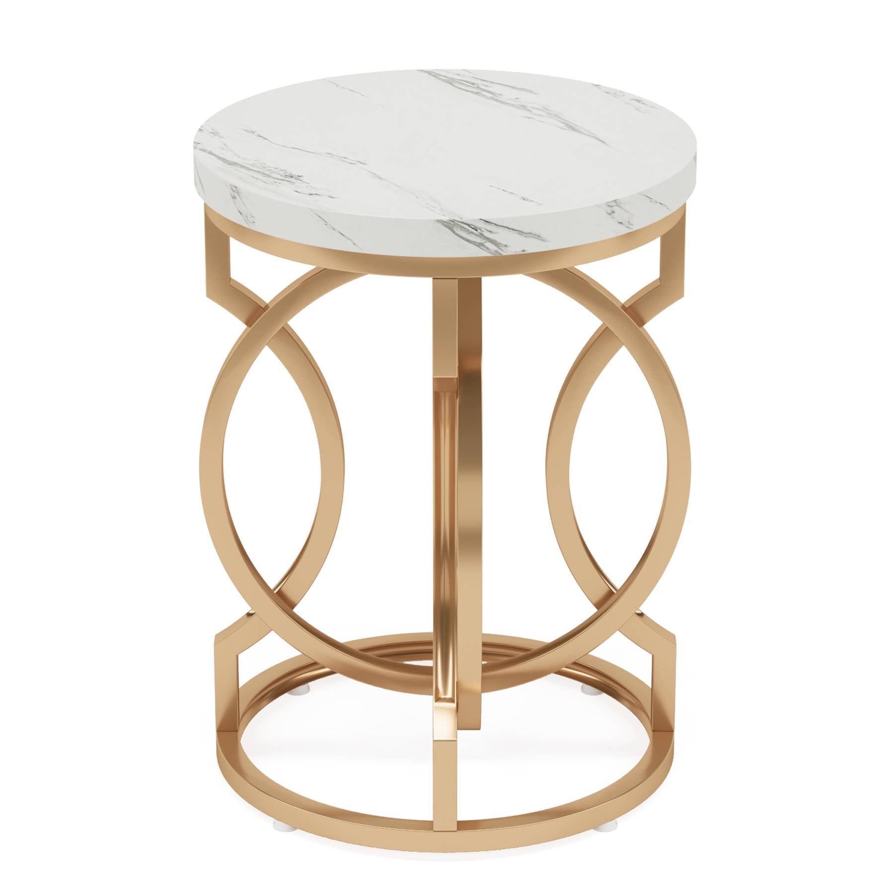 Round End Table, Modern Bedside Table with Faux Marble Top