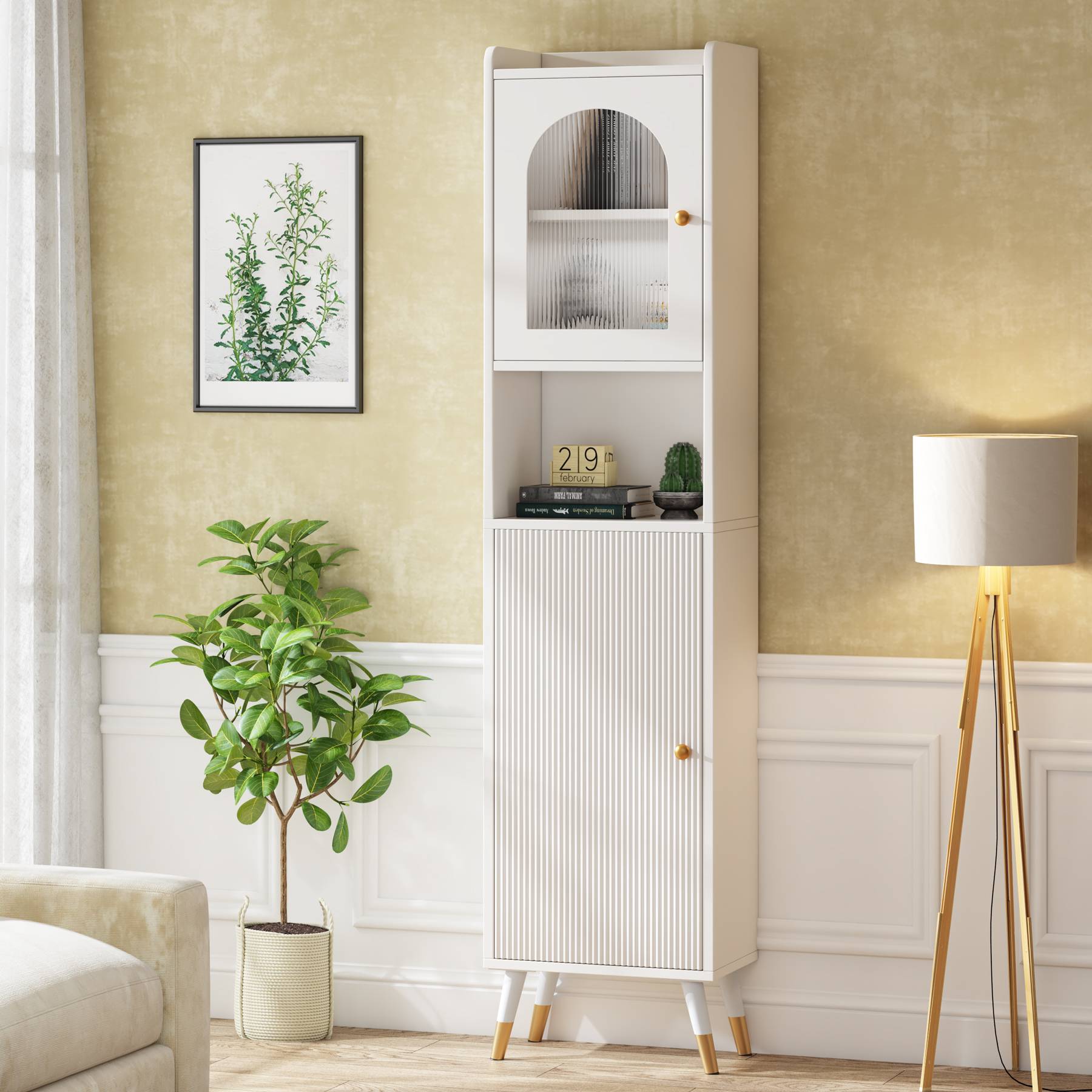 Narrow Storage Cabinet, 170 cm Bathroom Cabinet with 2 Doors and 6 Shelves