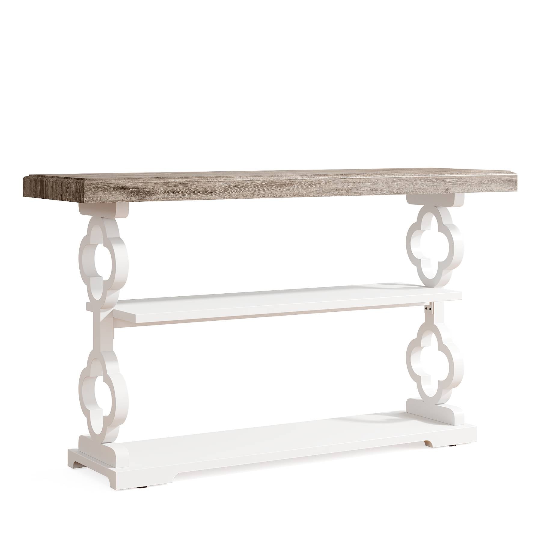 Farmhouse Console Table, 140 cm Entryway Sofa Table with Storage Shelves