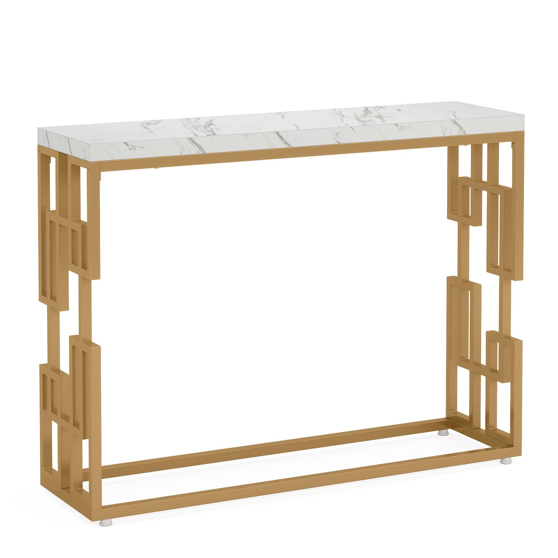 Modern Console Table, 108 cm Sofa Foyer Table with Faux Marble Tabletop