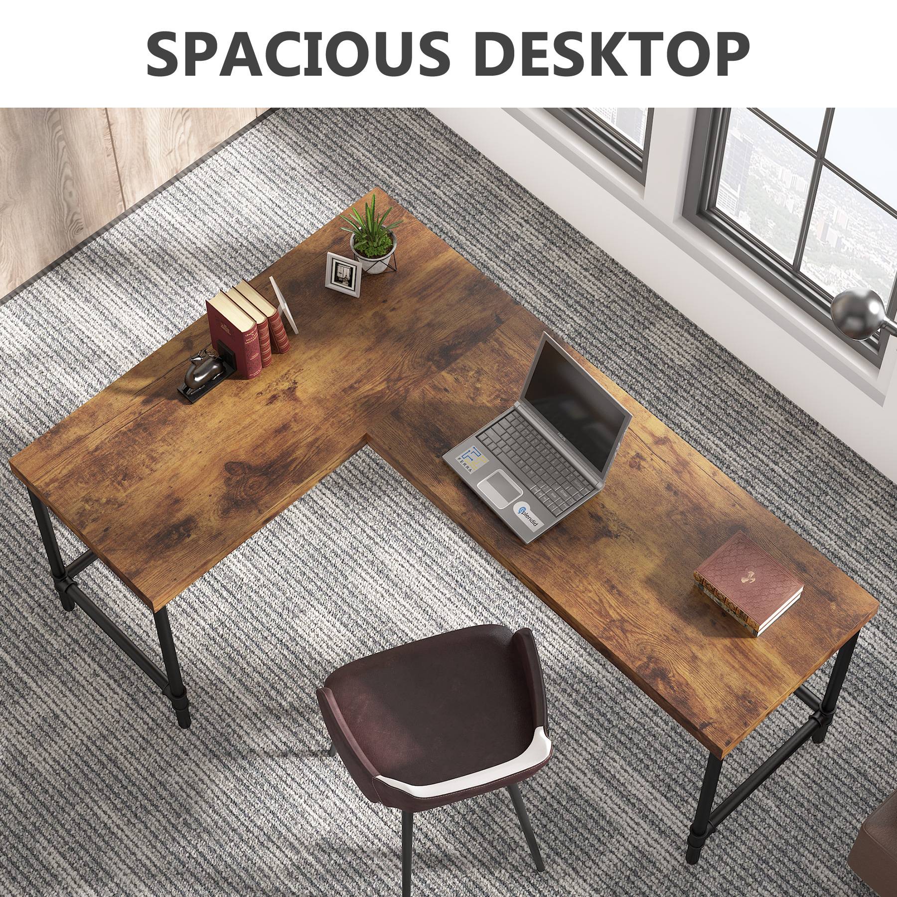 170 cm L-Shaped Desk, Industrial Reversible Computer Corner Desk