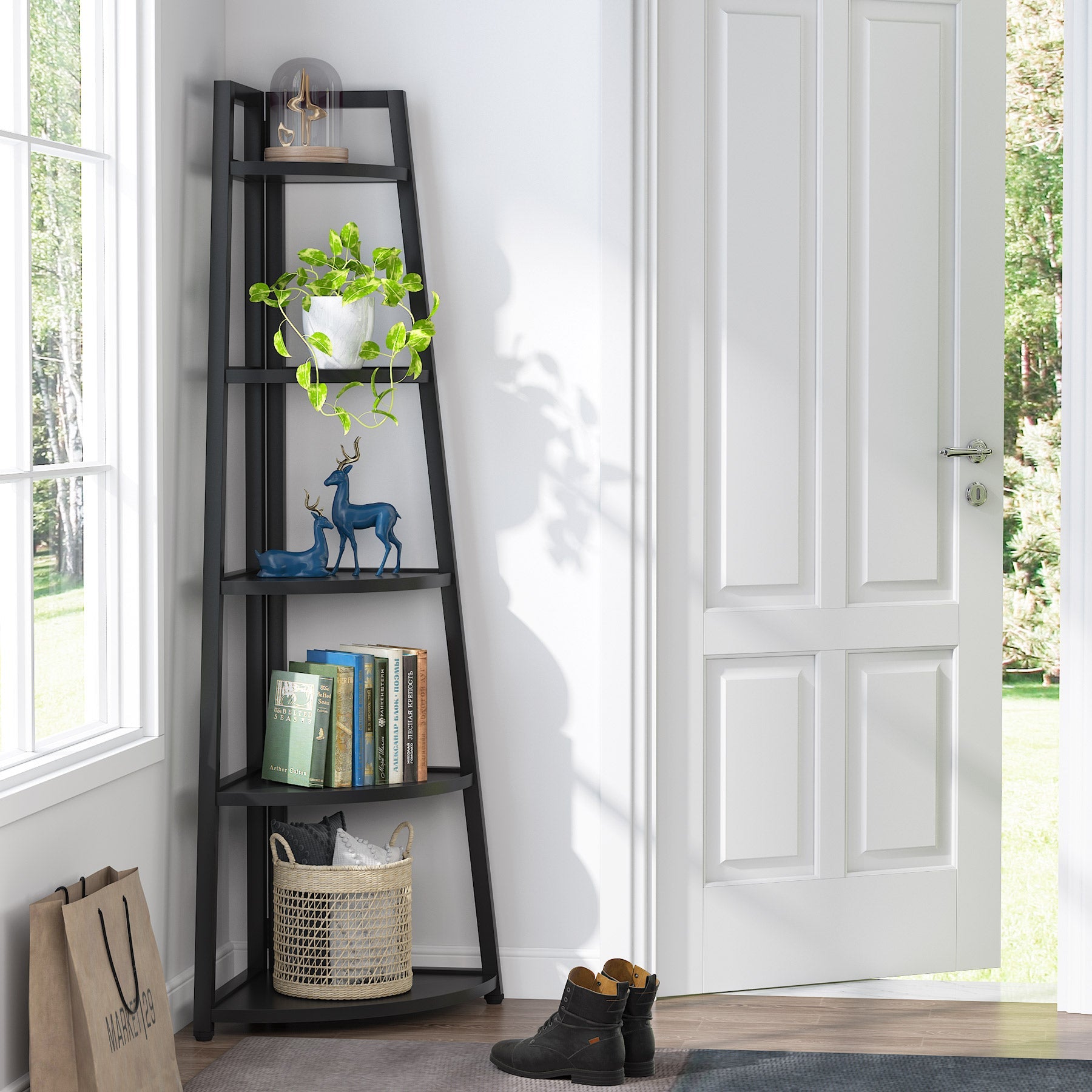 178 cm Corner Shelf, 5-Tier Corner Storage Rack Ladder Bookcase