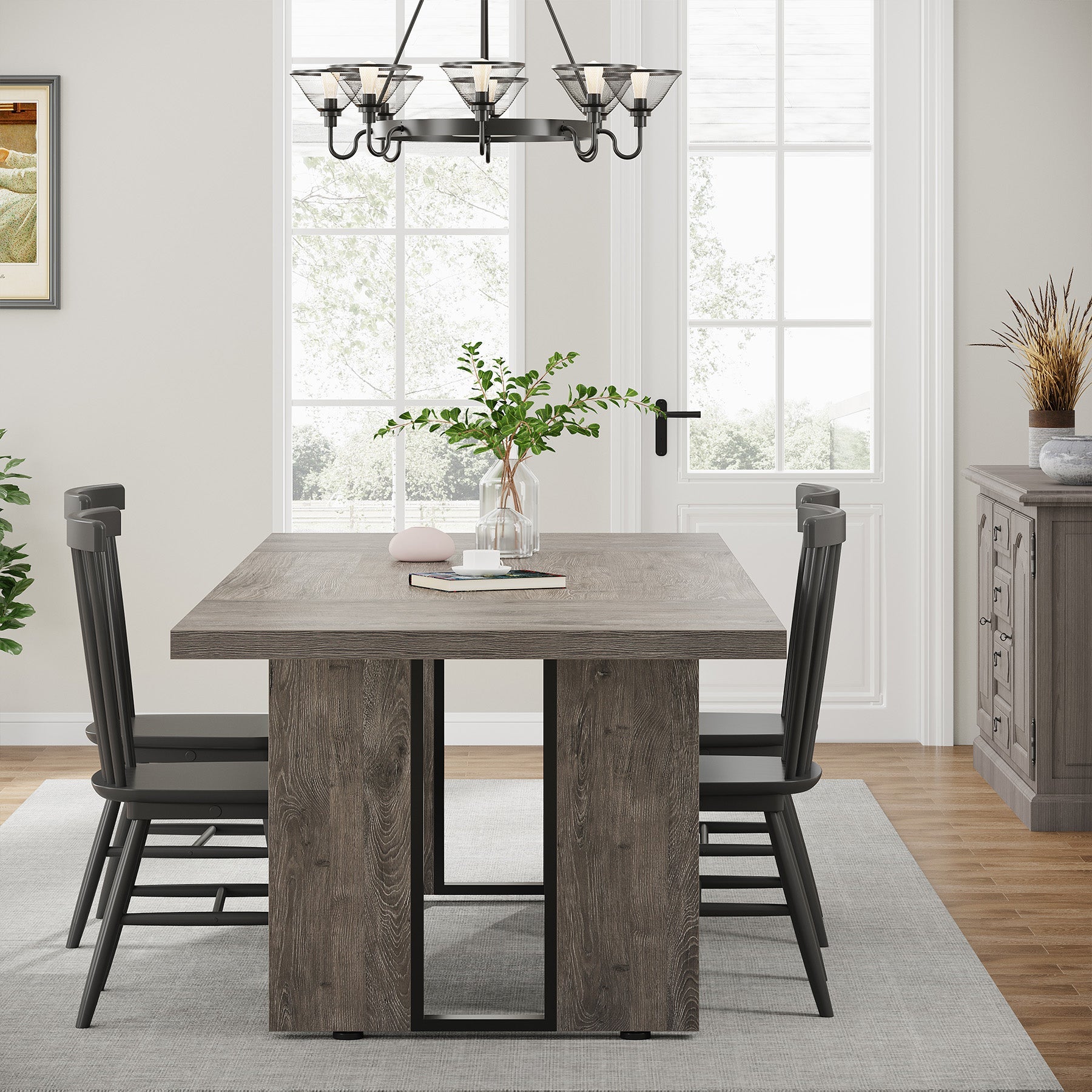 Rectangular Dining Table, 180 cm Farmhouse Breakfast Table for 6 to 8 People