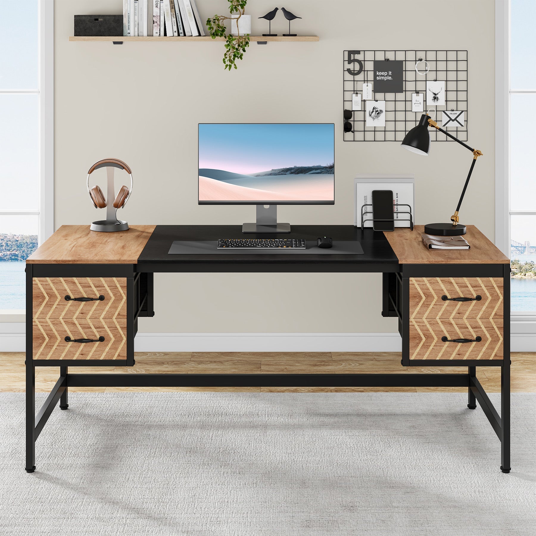 160 cm Computer Desk Executive Desk Writing Table with 4 Storage Drawers