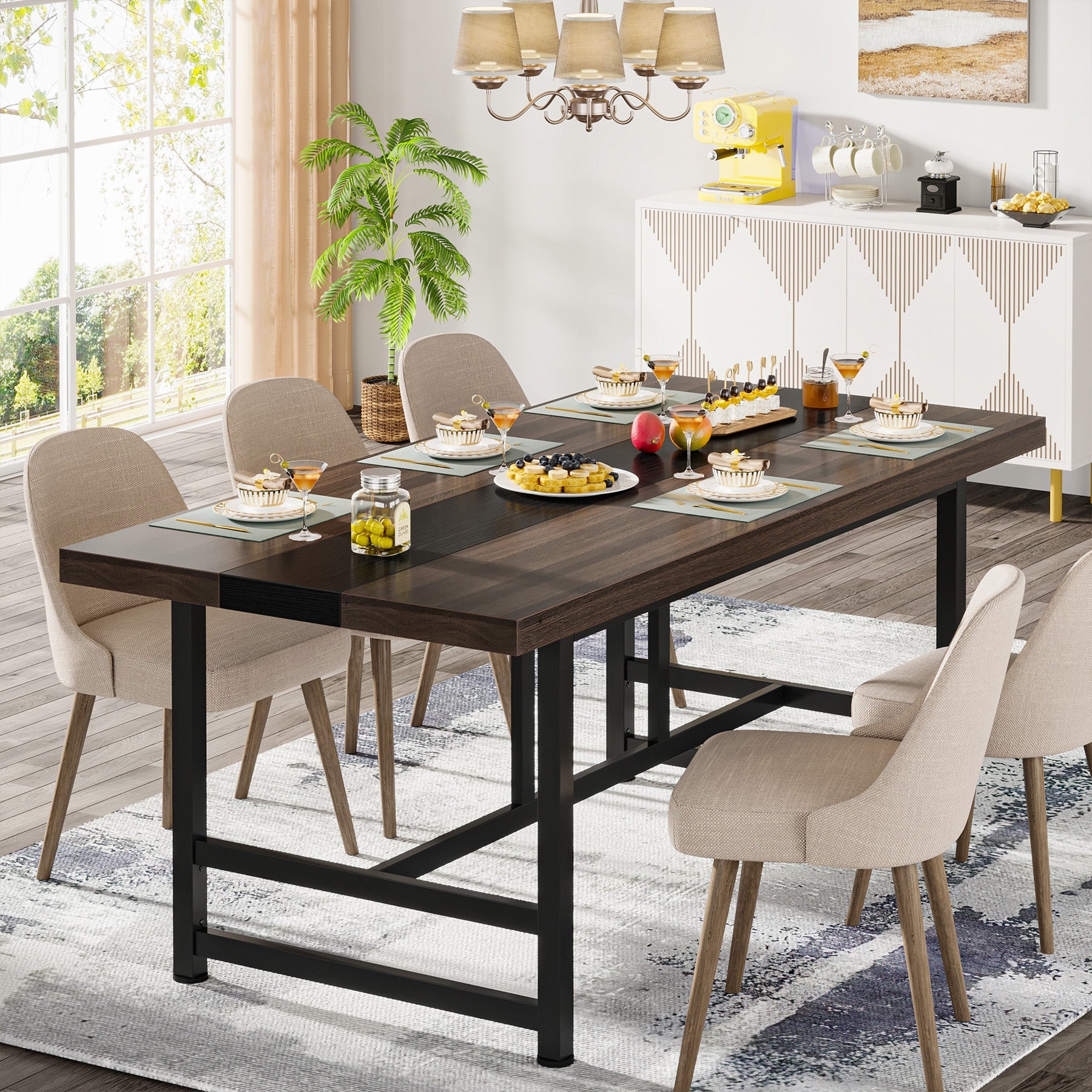 Dining Table for 6 People, 178 cm Home & Kitchen Table with Metal Frame