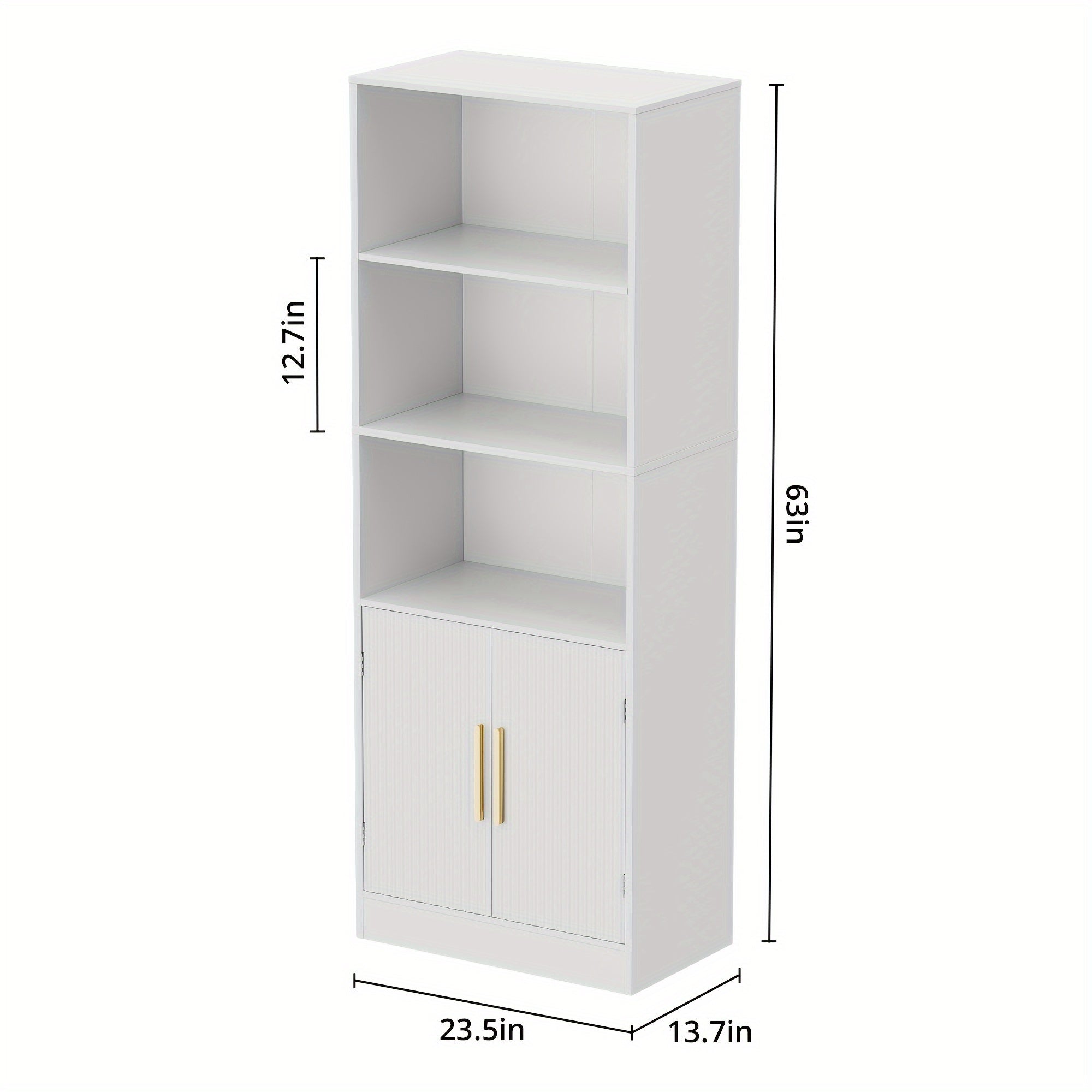 Modern Bookshelf with 2 Doors, 63 Inch Tall Bookshelf, 3-Tier Bookshelf with Adjustable Shelves, Open Shelf Bookcase, Unique Bookshelf for Bedroom, Office and Study, White/Black