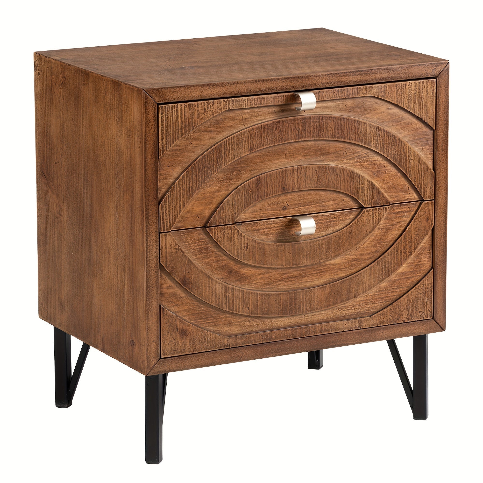 Wood End Side Accent Table Modern Concentric Circle Pattern Nightstand With Storage For Living Room Or Bedroom, Christmas Holiday Decoration Table