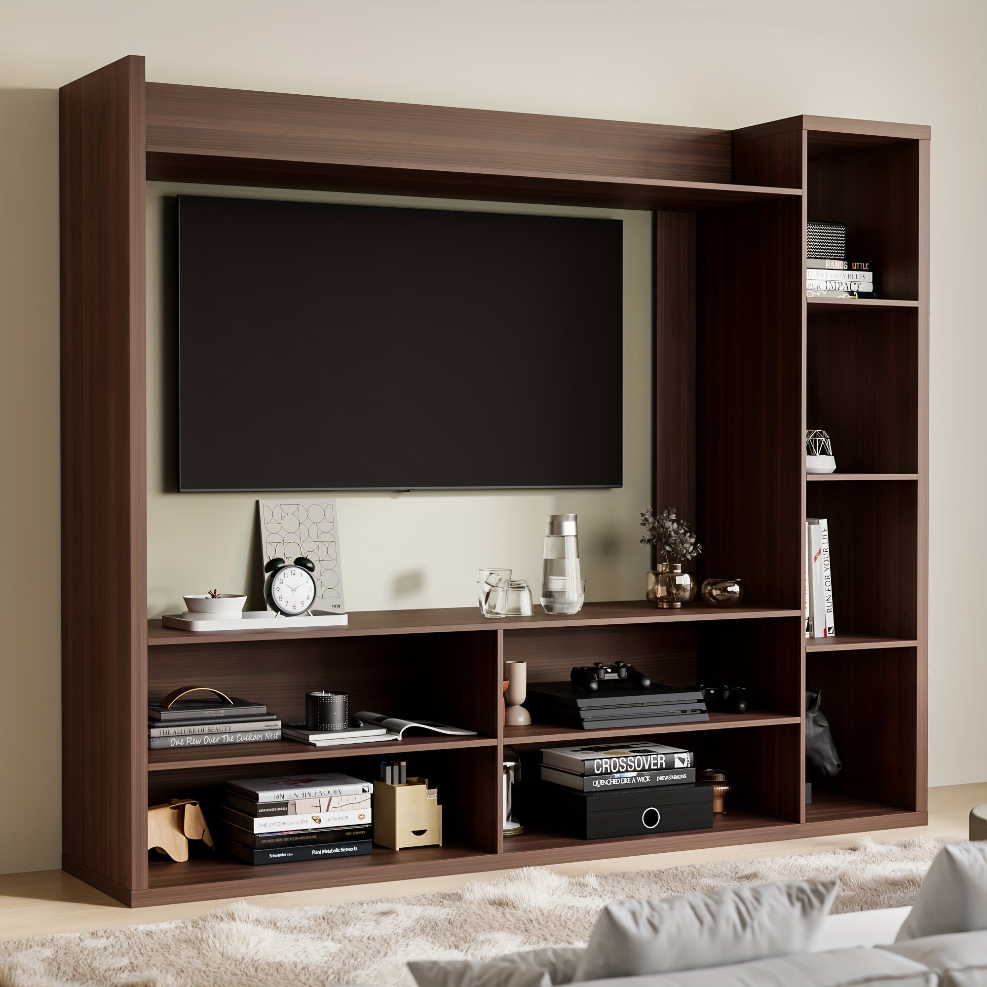 Wall Unit TV Stand With Book Shelves For 178cm Tvs, Wall Mounted Modern Entertainment Centre With Storage Space, TV Console Table With 8 Cubes For The Living Room