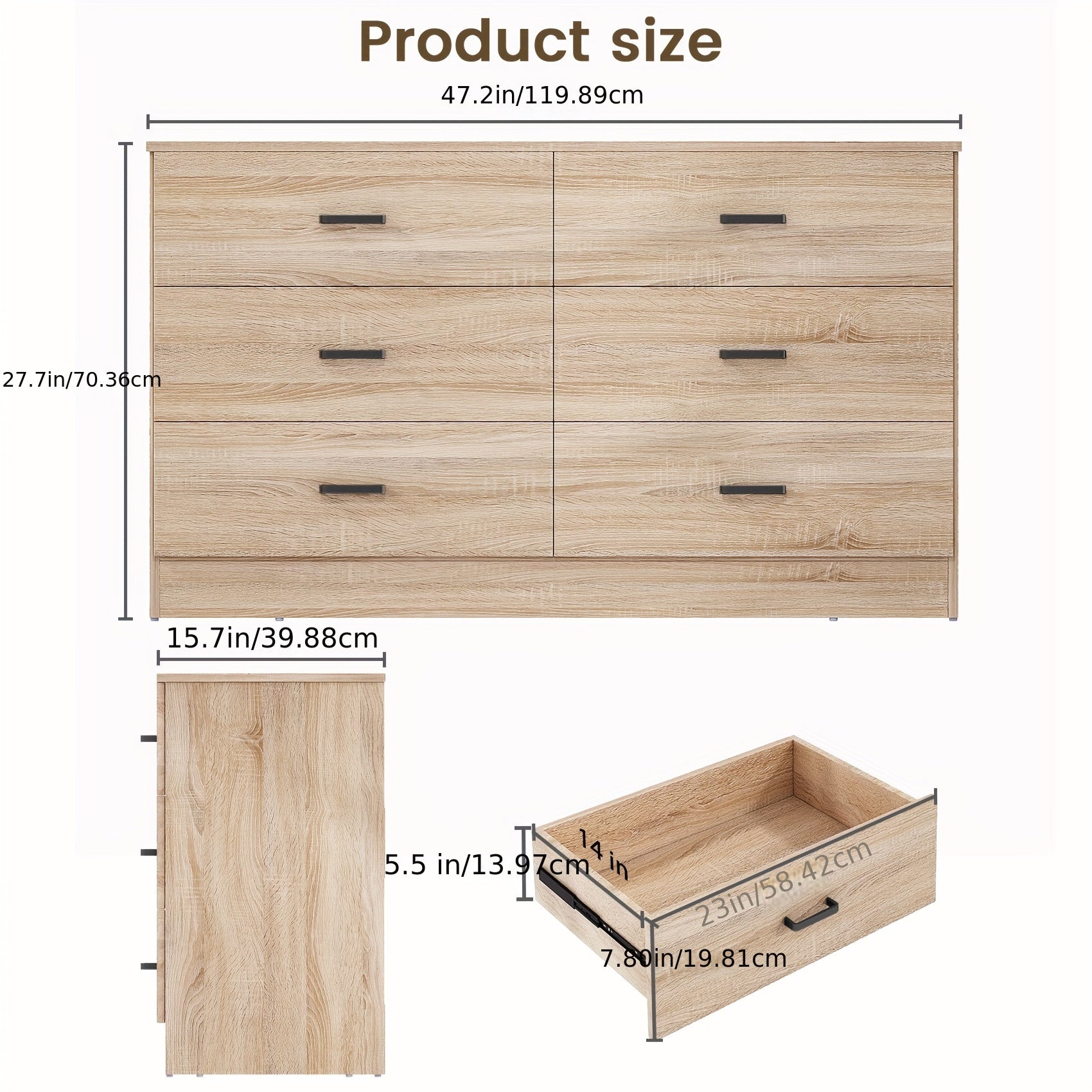 6 Drawer Dresser For Bedroom With Deep Drawers, Large Wood Dressers & Chest Of Drawers Handle Free, Modern Long Dressers For Closet Living Room