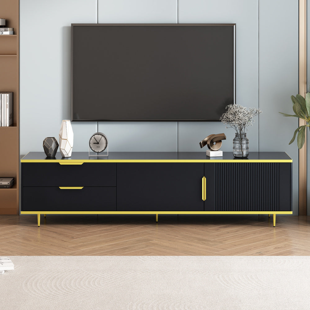 Modern TV Stand for 65+ Inch TV, Entertainment Center TV Media Console Table, with 2 Drawers and 2 Cabinets, TV Console Cabinet Furniture for Living Room, Black