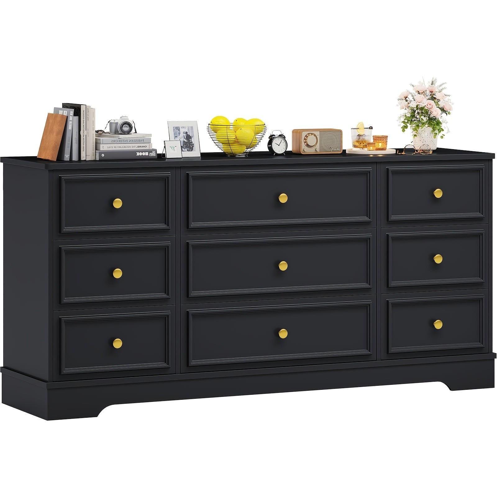 Large 9 Drawer Dresser for Bedroom, 155cm Long Modern Chest Of Drawers, Wide Dressing Wardrobe, Bedroom Furniture Organizer