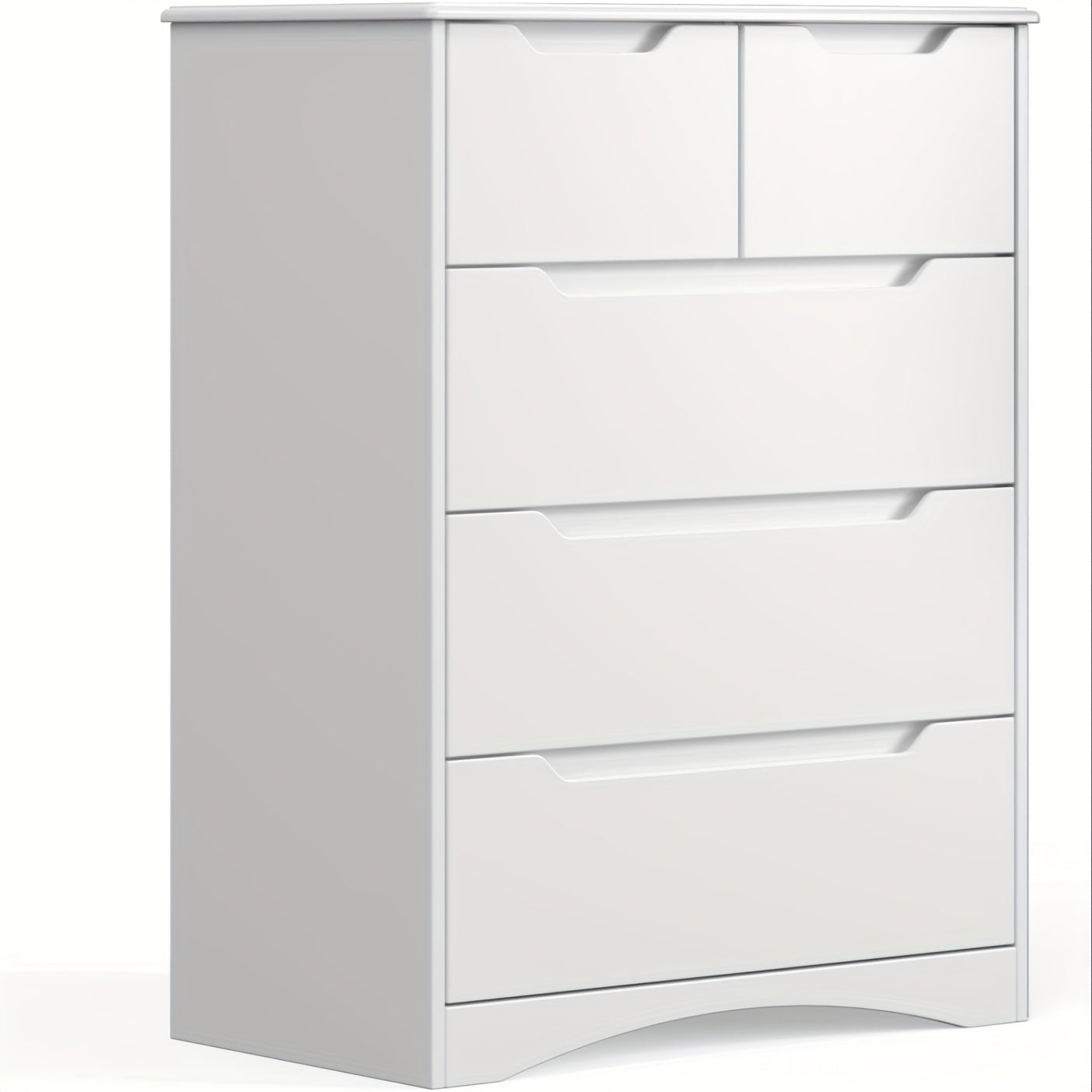 5 Drawers Dresser, Dressers For Bedroom With Cutout Handles, Wood Storage Cabinet For Living Room, White