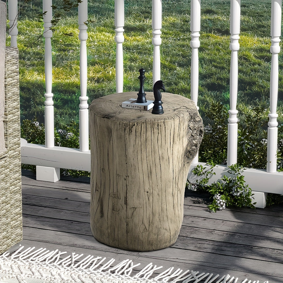 38cm Outdoor Side Table For Patio, Concrete Side Table Tree Stump Side Table, Garden Stool Side Table, Patio Side Table, Outdoor Accent Table, Light Brown Outdoor End Table Stump Coffee Table, Christmas Holiday Decorations Sid