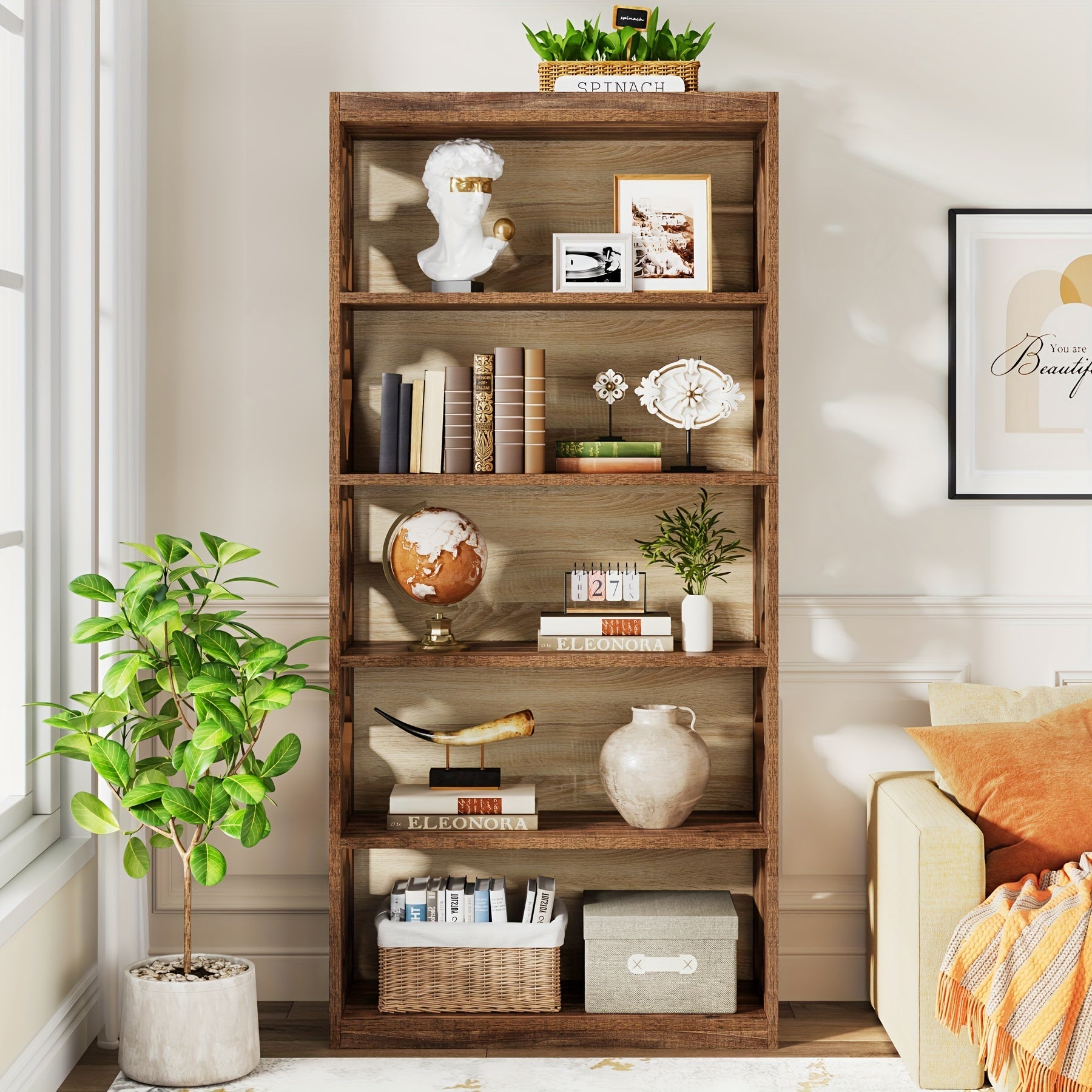 6-Tier Bookcase, 179cm Tall Freestanding Bookshelf with Storage Shelves, Open Bookcase Wood Display Shelving Unit for Living Room