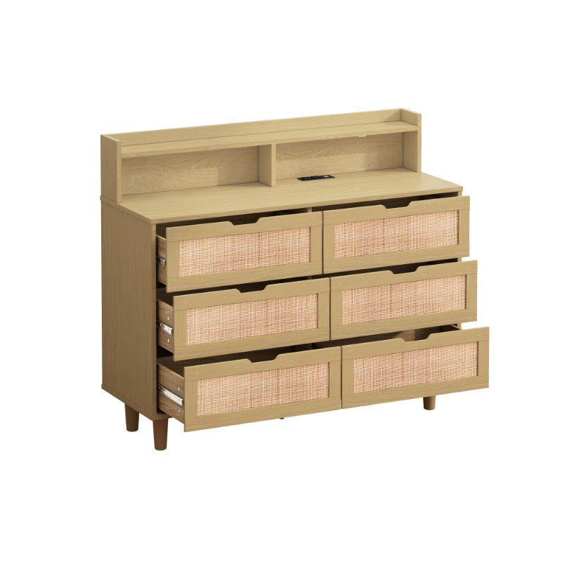 Chic Rattan Storage Cabinet with 6 Drawers - Metal Frame, Ideal for Bedroom & Living Room Organization