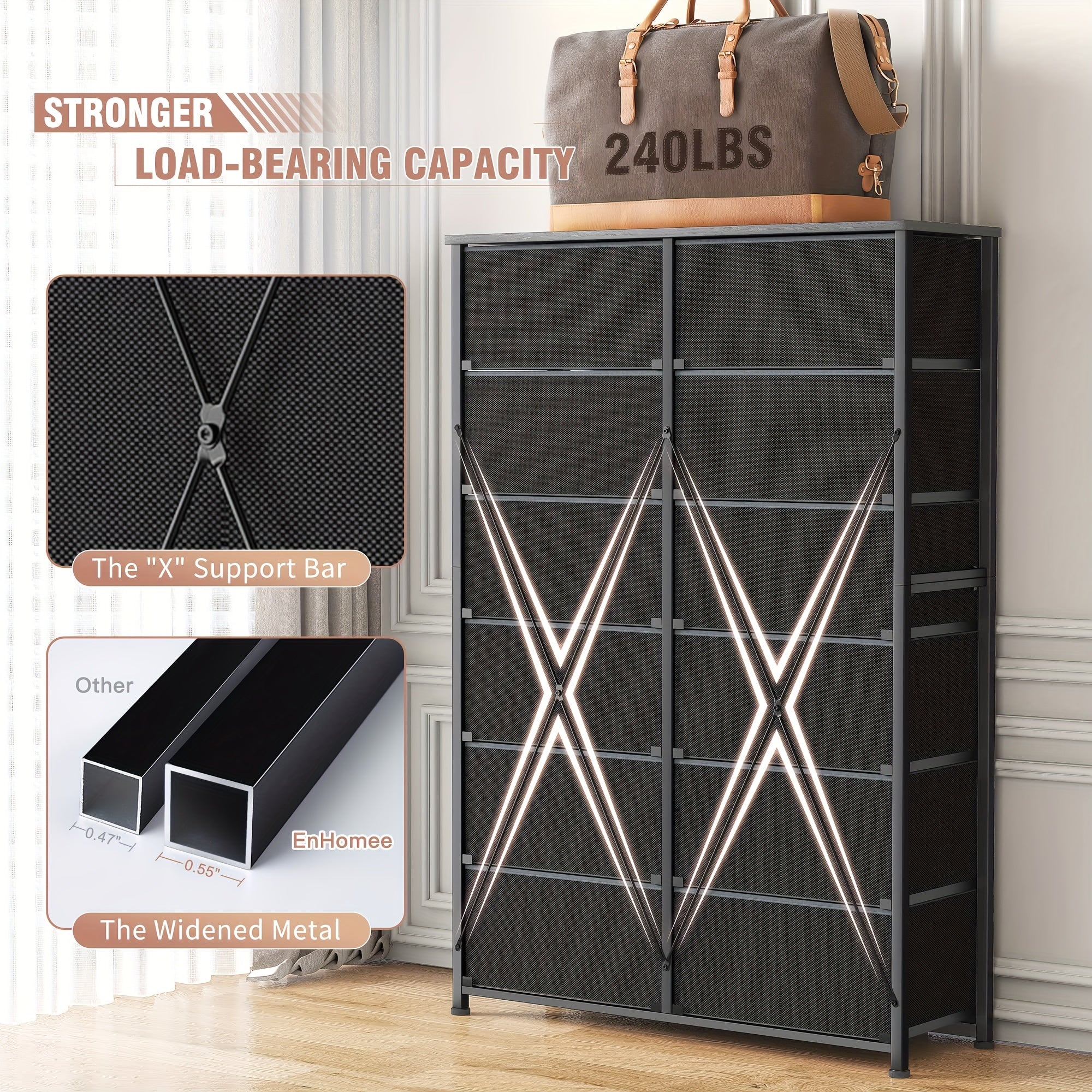 Tall Dresser For Bedroom, 12 Drawer Dresser For Bedroom, Fabric Dresser & Chest Of Drawers For Bedroom Dressers With 12 Large Drawers For Closet Living Room Entryway, 34.7"Dx11.8"Wx52.4"H Storage Drawer Units