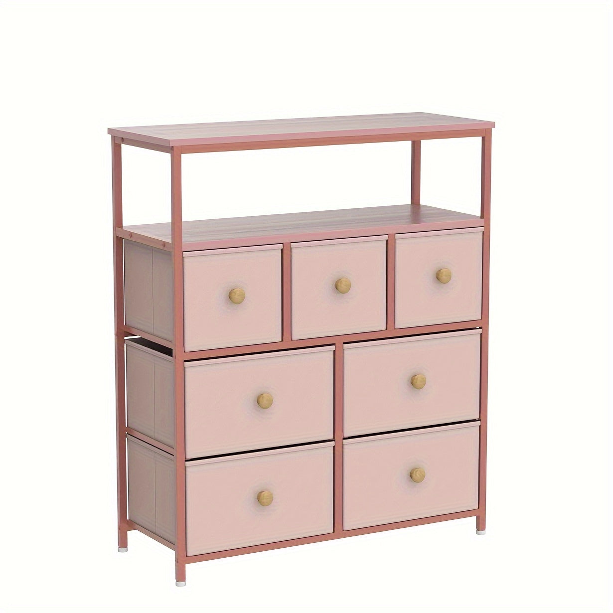 1pc Glam Style 7-Drawer Dresser with 2 Shelves, Metal Frame, Freestanding Tall Dresser for Bedroom, Closet Storage Organizer, Under 3.2 Cubic Feet Capacity, Easy Assembly, Under 27 Inches Height