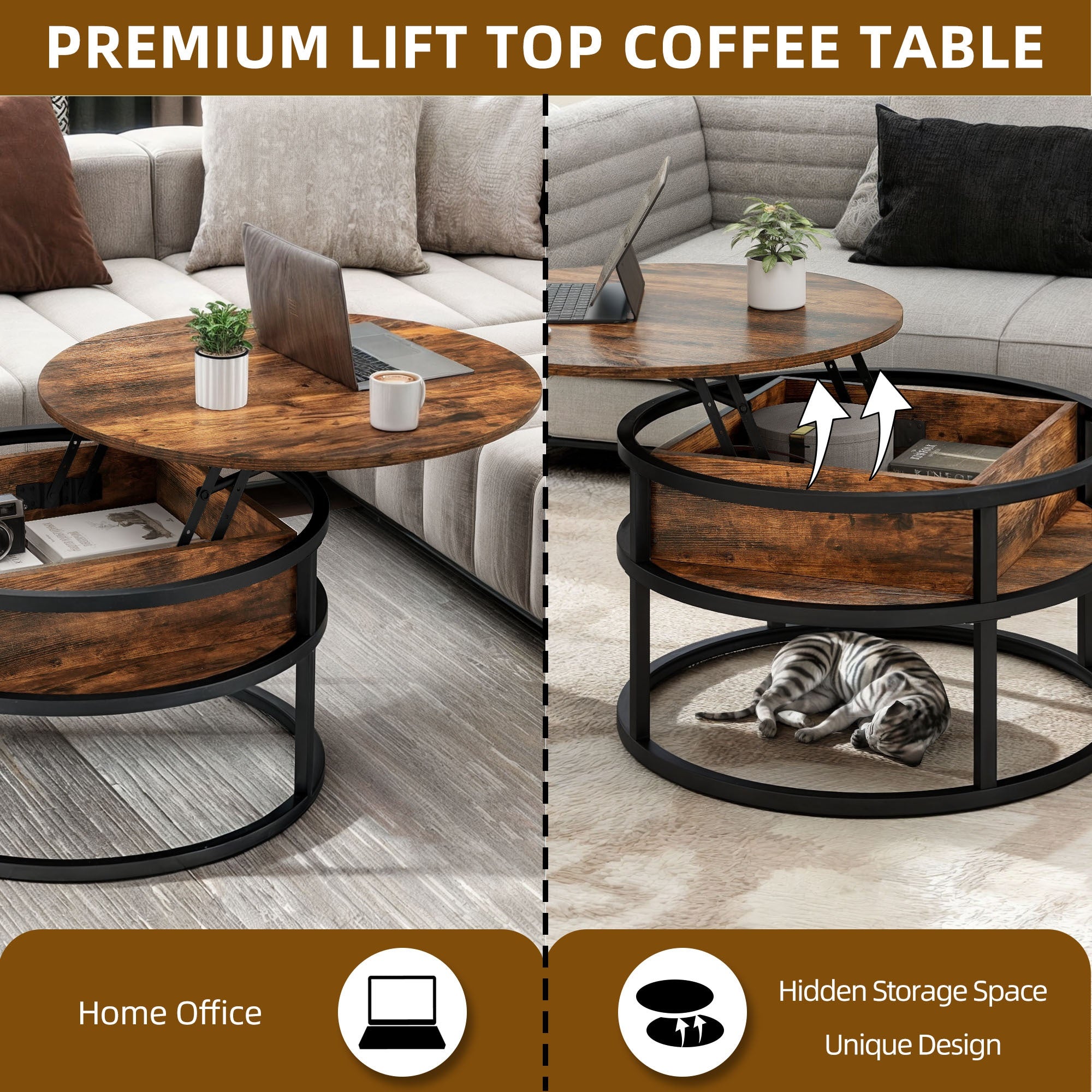 Circle Lift Top Coffee Table for Living Room for Christmas Decor