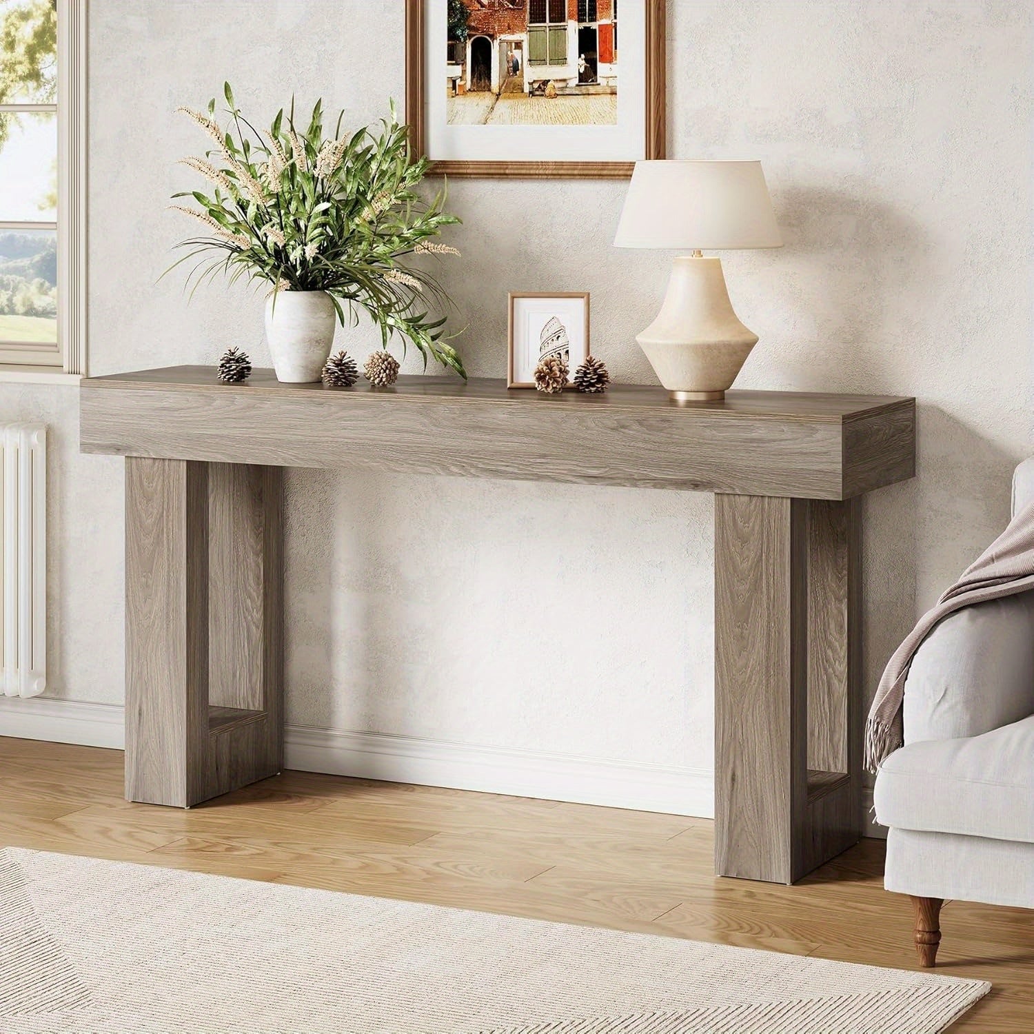 Chic 160 cm Grey Wooden Console Table - Versatile Entryway, Foyer & Living Room Sofa Table with Ample Storage Space