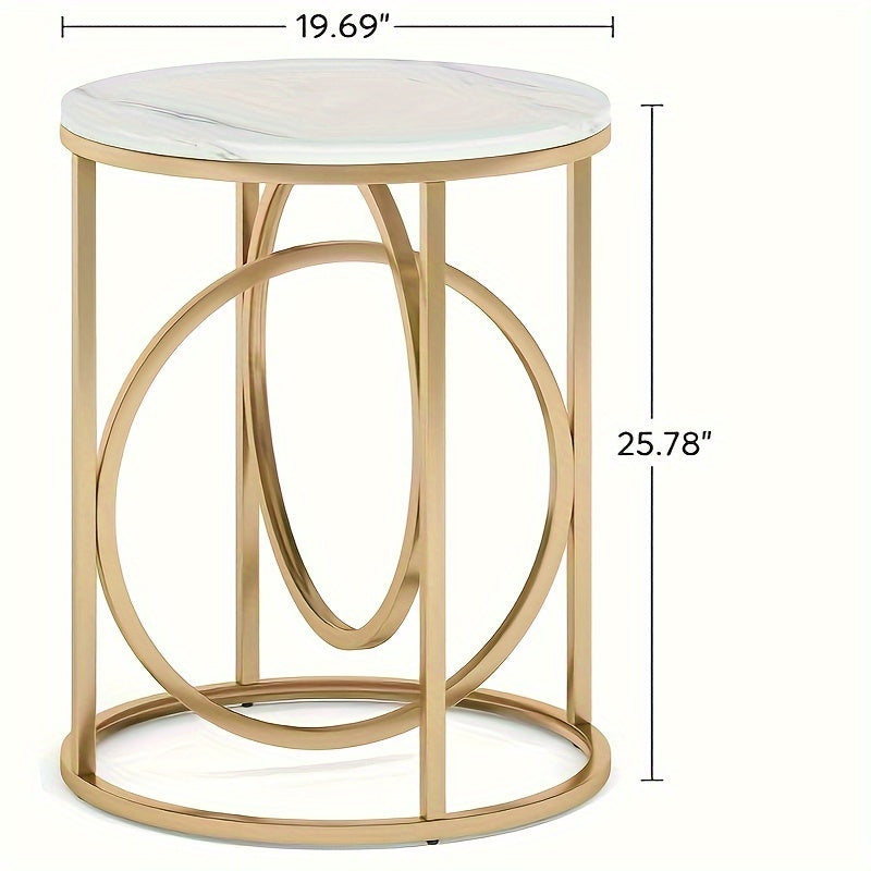 Modern Round End Table, 50cm Side Table Coffee Table Cocktail Table With Unique O-Shaped Base, Midcentury Accent Table Nightstand For Living Room Bedroom