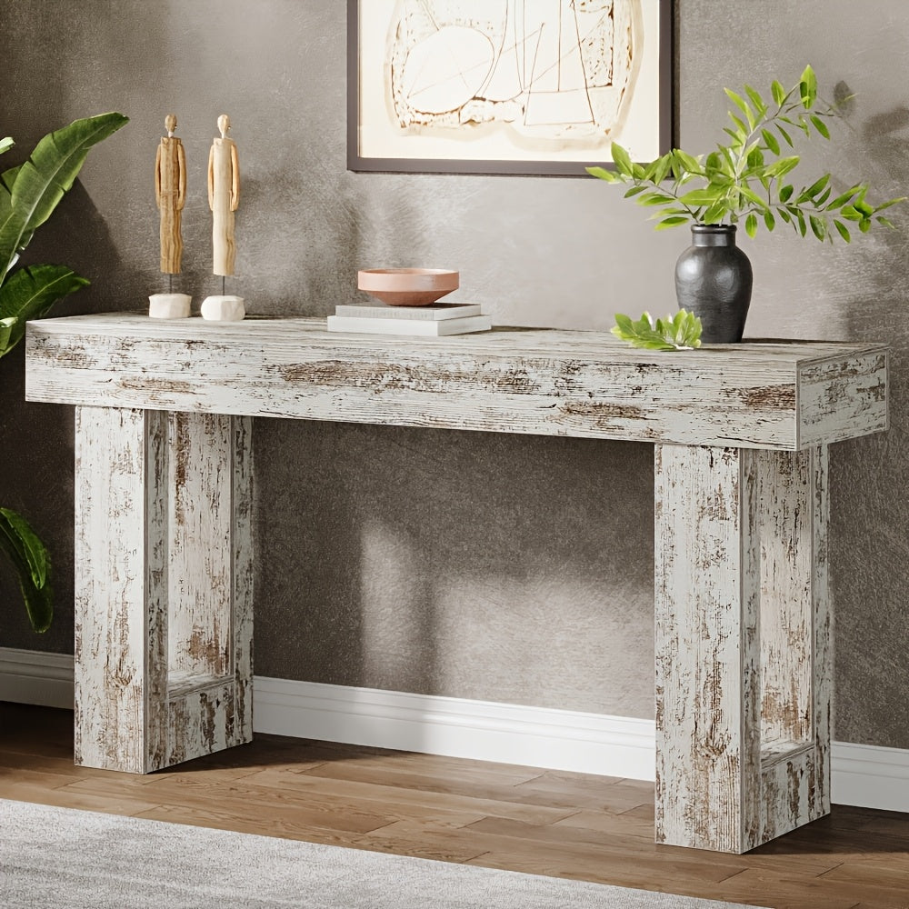 Chic 160 cm Long Wooden Console Table with Open Storage Space - Contemporary Farmhouse Style, Sturdy Hardwood Construction, Ideal for Entryway, Hallway, Living Room - Features Perfectly Aligned Top & Base Width